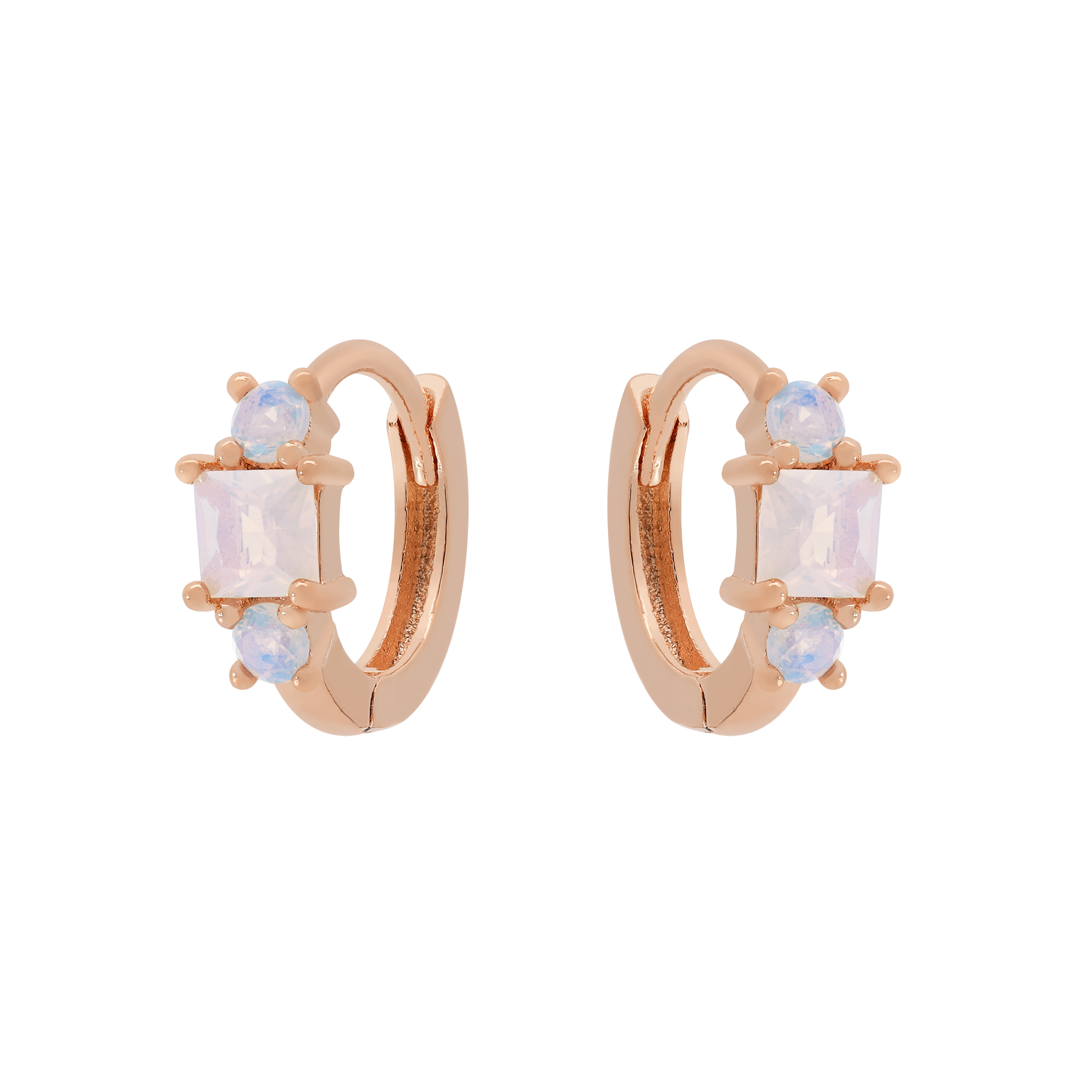 Savant Opal Gemstone Huggie Hoop Earrings - Rose Gold