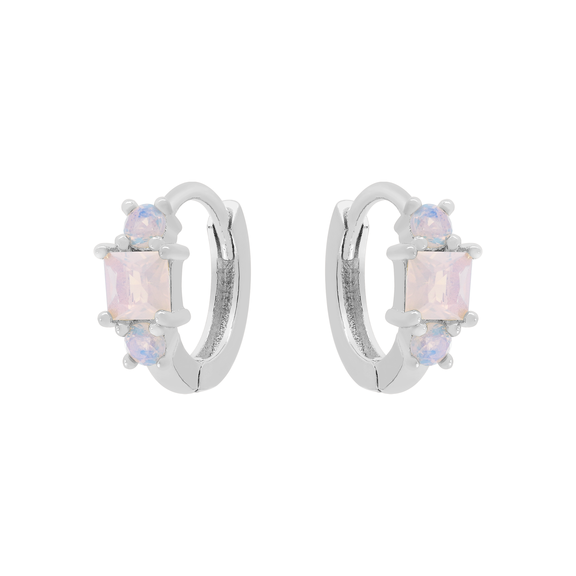 Savant Opal Gemstone Huggie Hoop Earrings - Sterling Silver