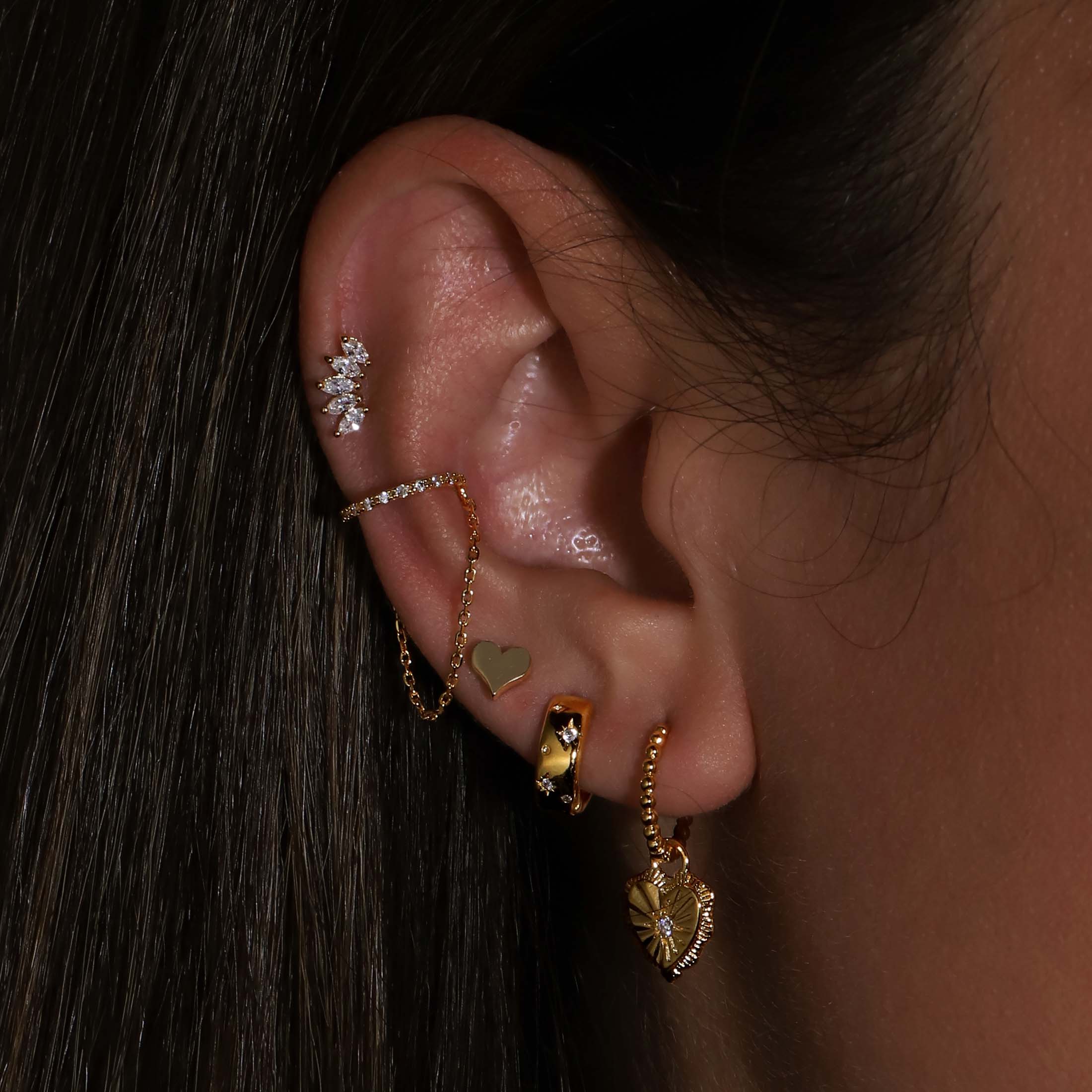 Solid Love Heart Earring Studs - Gold