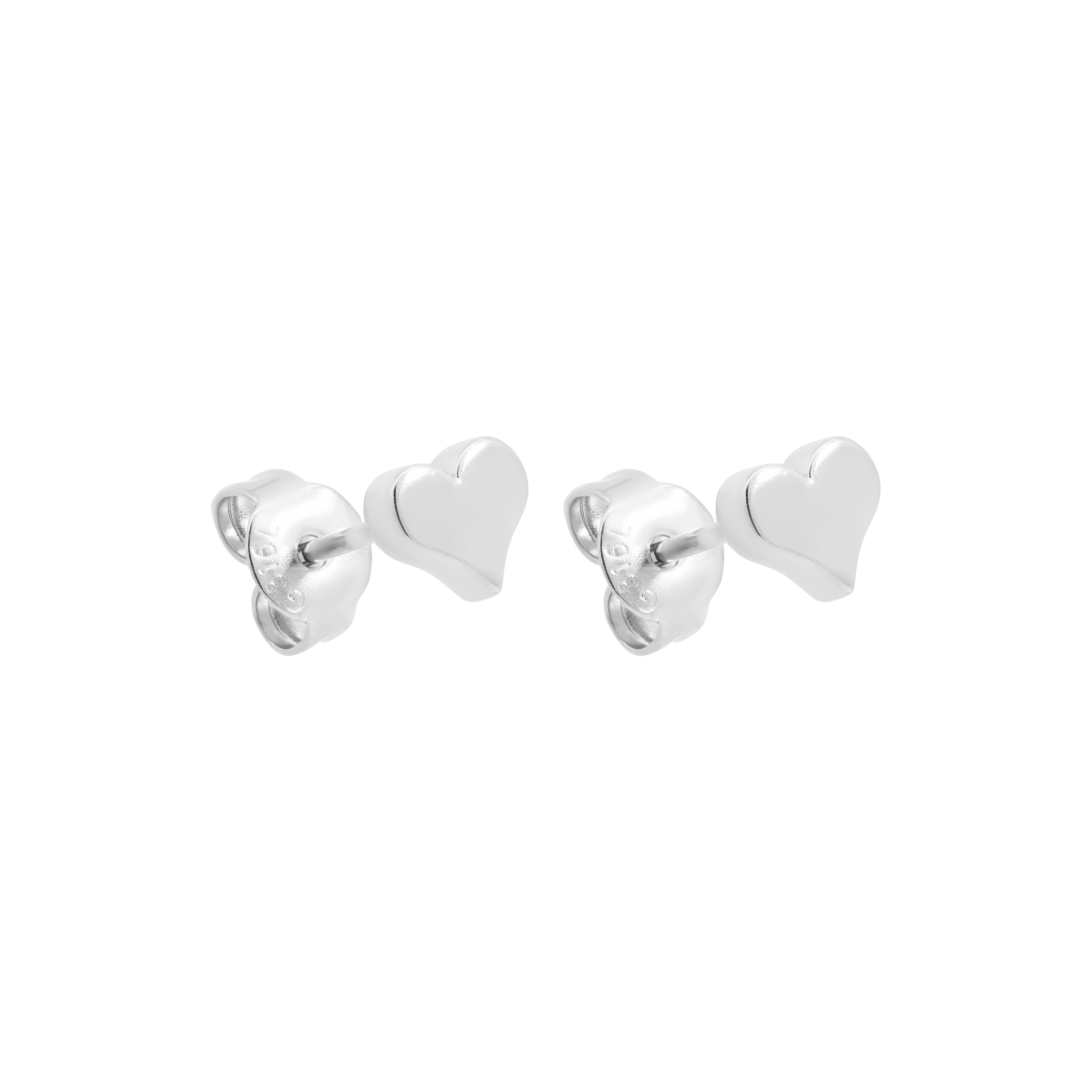 Solid Love Heart Earring Studs - Silver