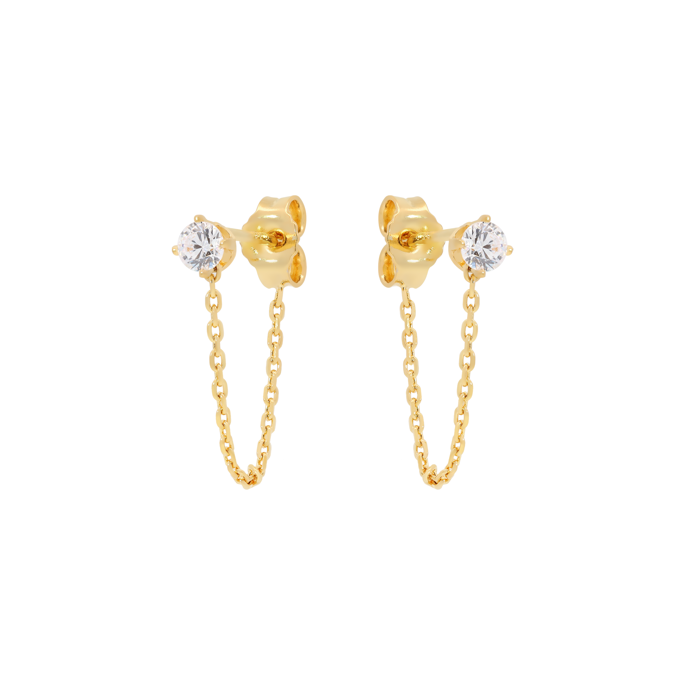 Solitaire Gemstone Drop Chain Chain Earrings - Gold