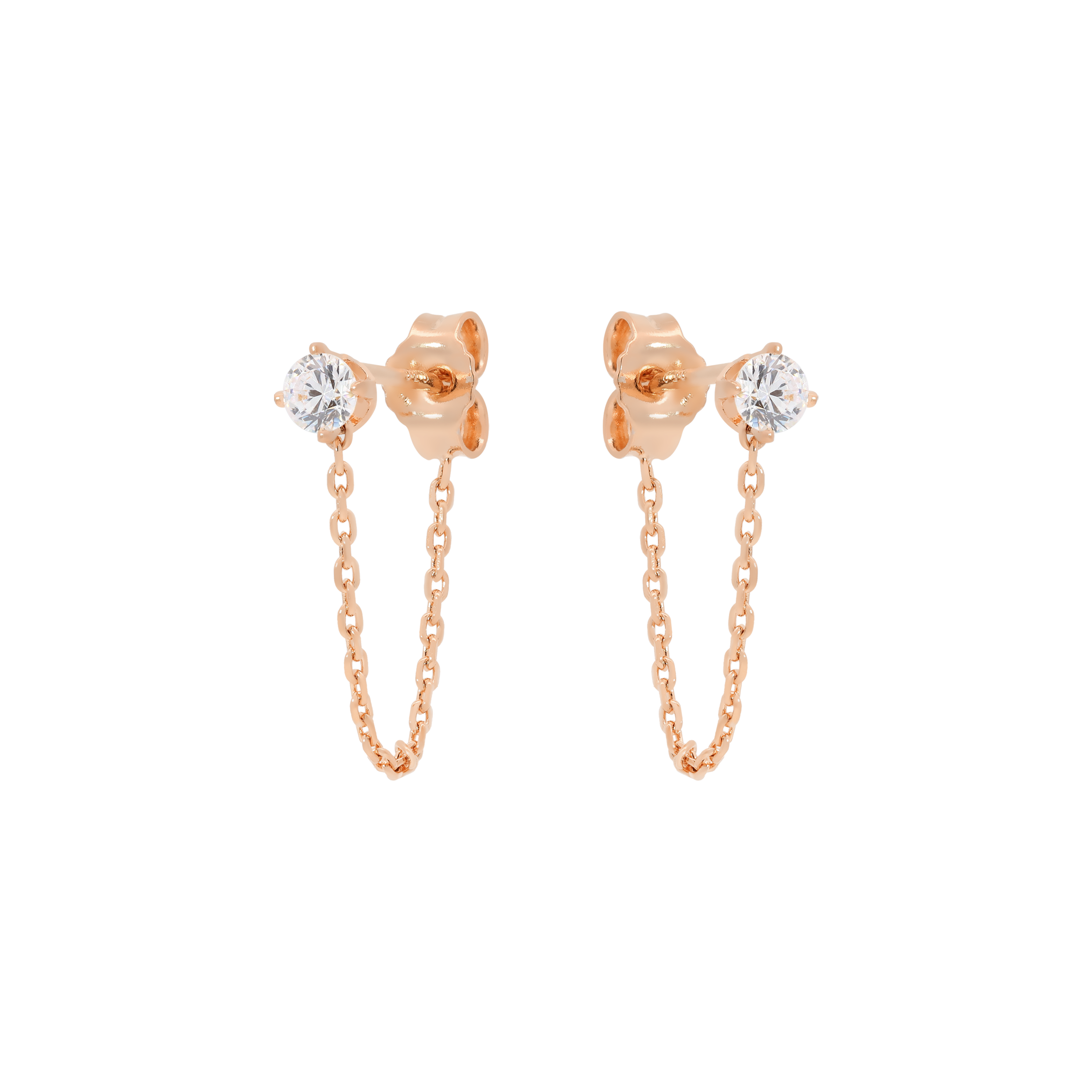 Solitaire Gemstone Drop Chain Chain Earrings - Rose Gold