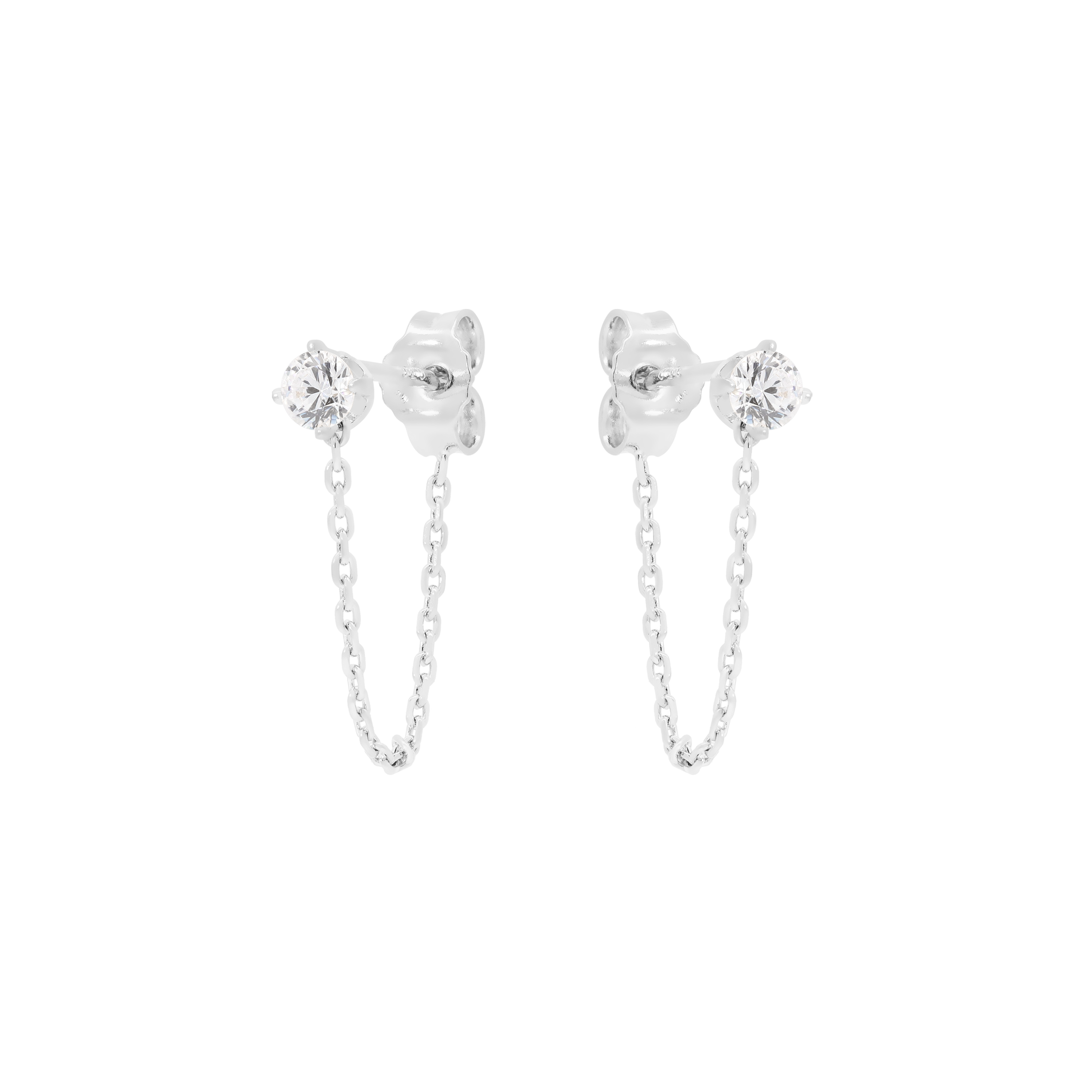 Solitaire Gemstone Drop Chain Chain Earrings - Sterling Silver