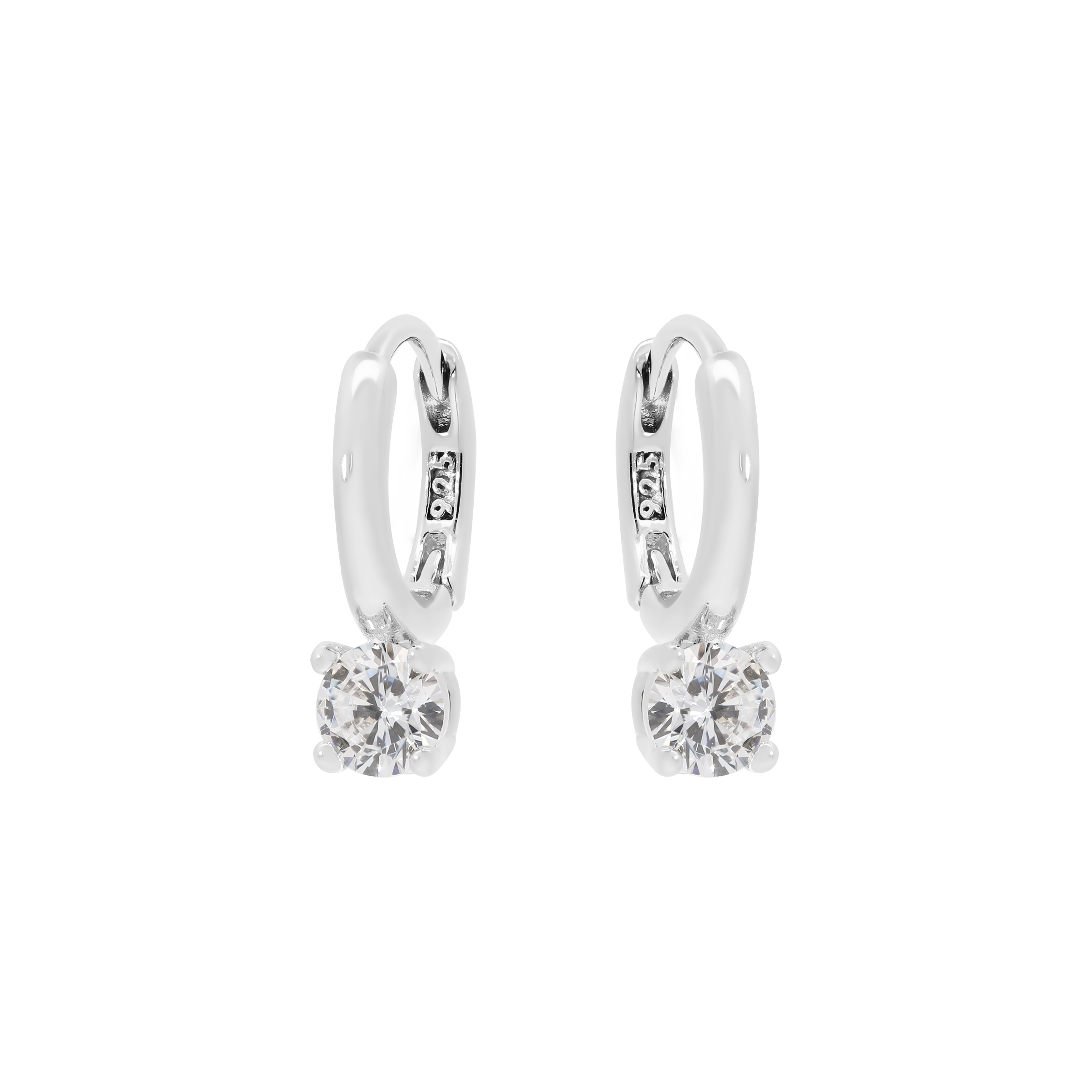 Solitaire Gemstone Huggie Hoop Earrings - Sterling Silver