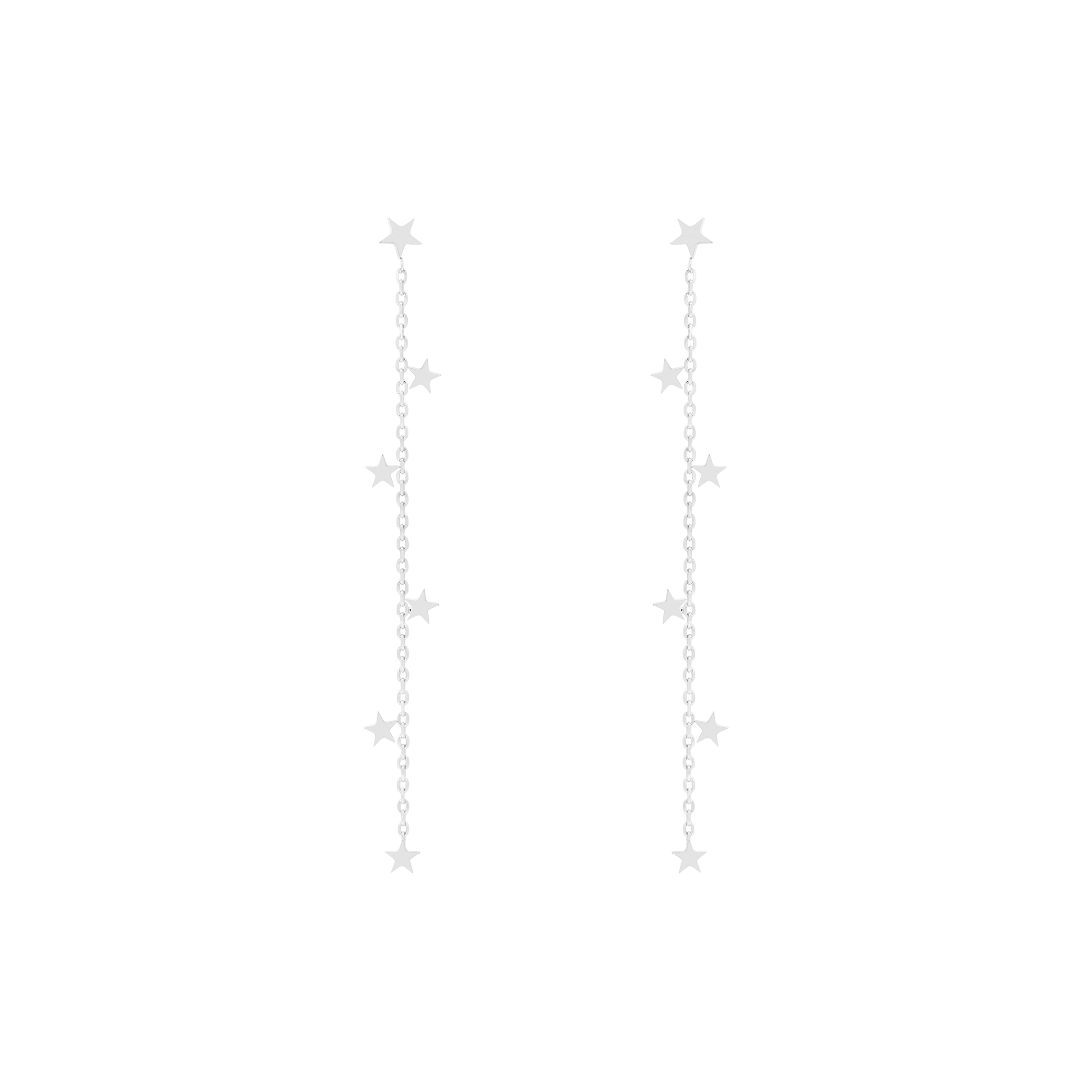 Starbound Drop Chain Star Earrings - Silver