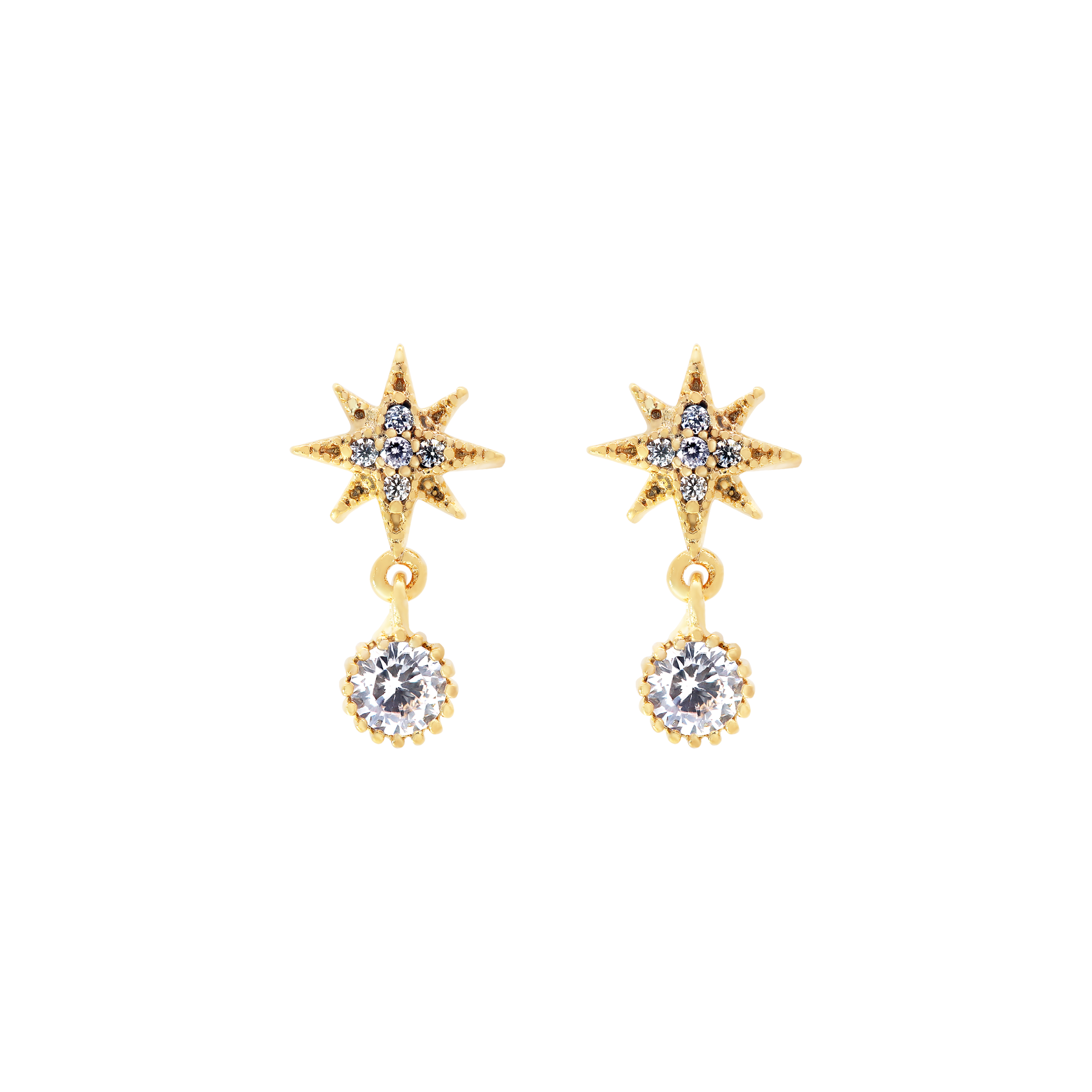 Starfall Gemstone Star & Charm Earring Studs - Gold