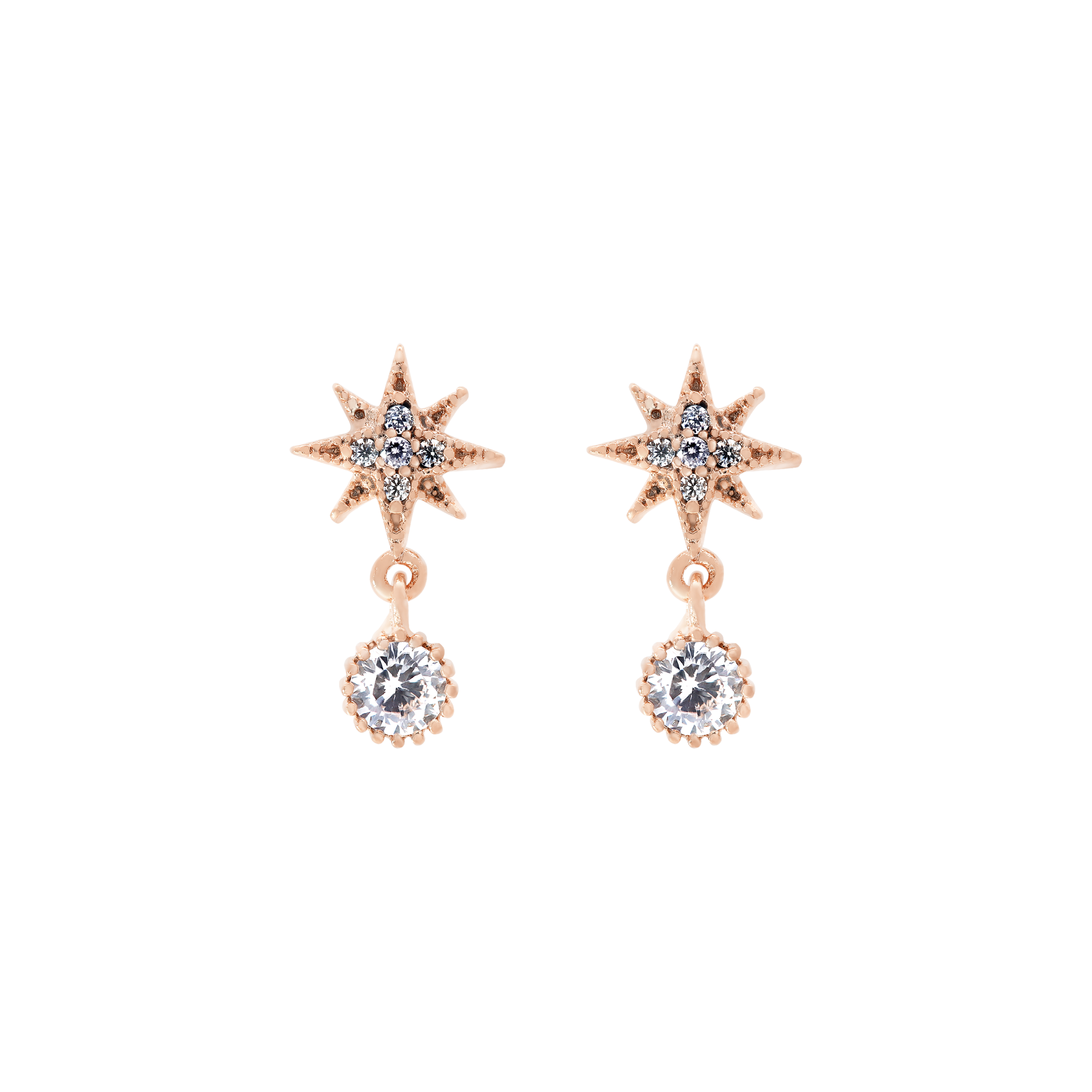 Starfall Gemstone Star & Charm Earring Studs - Rose Gold