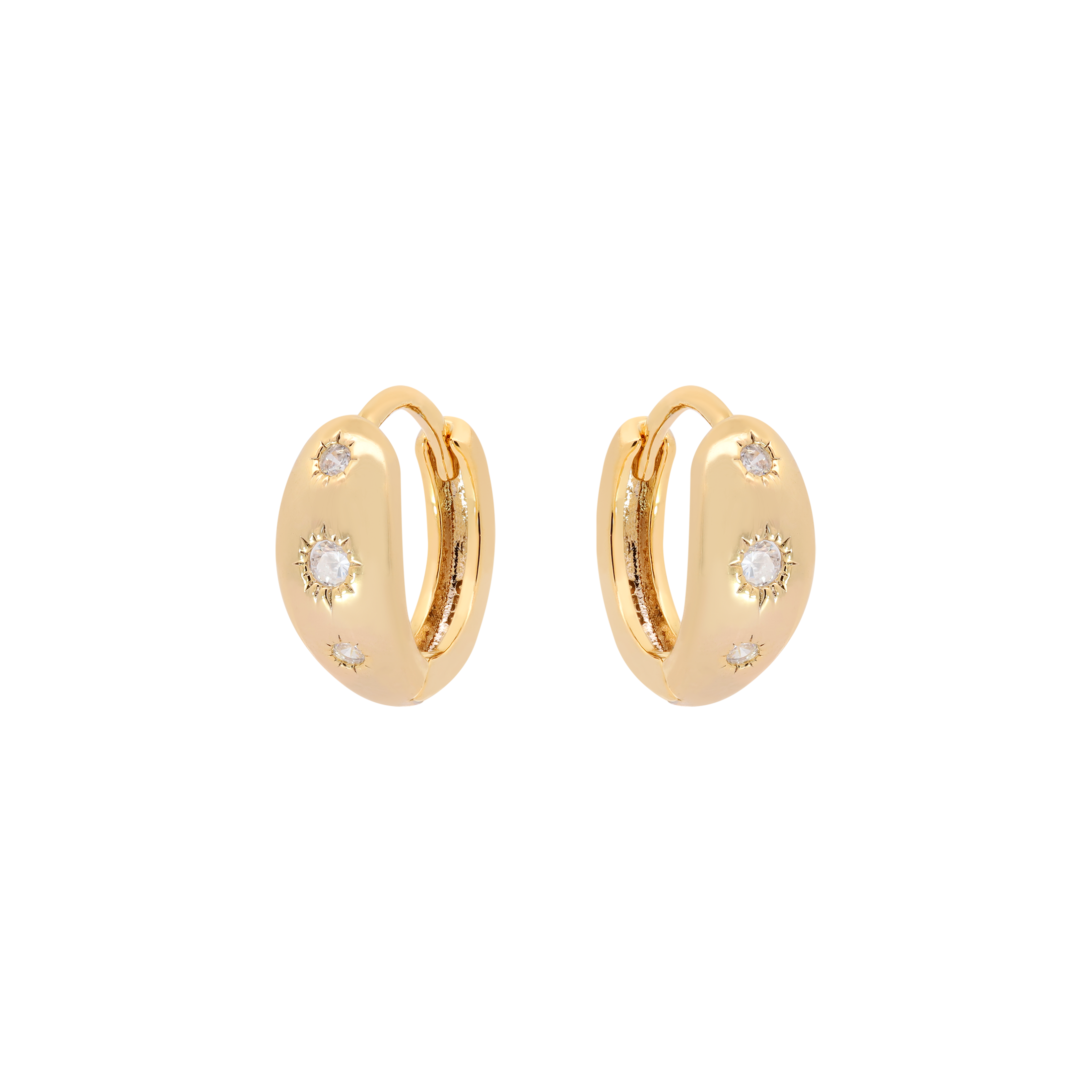 Stratus Star Gemstones Earring Huggie Hoops - Gold