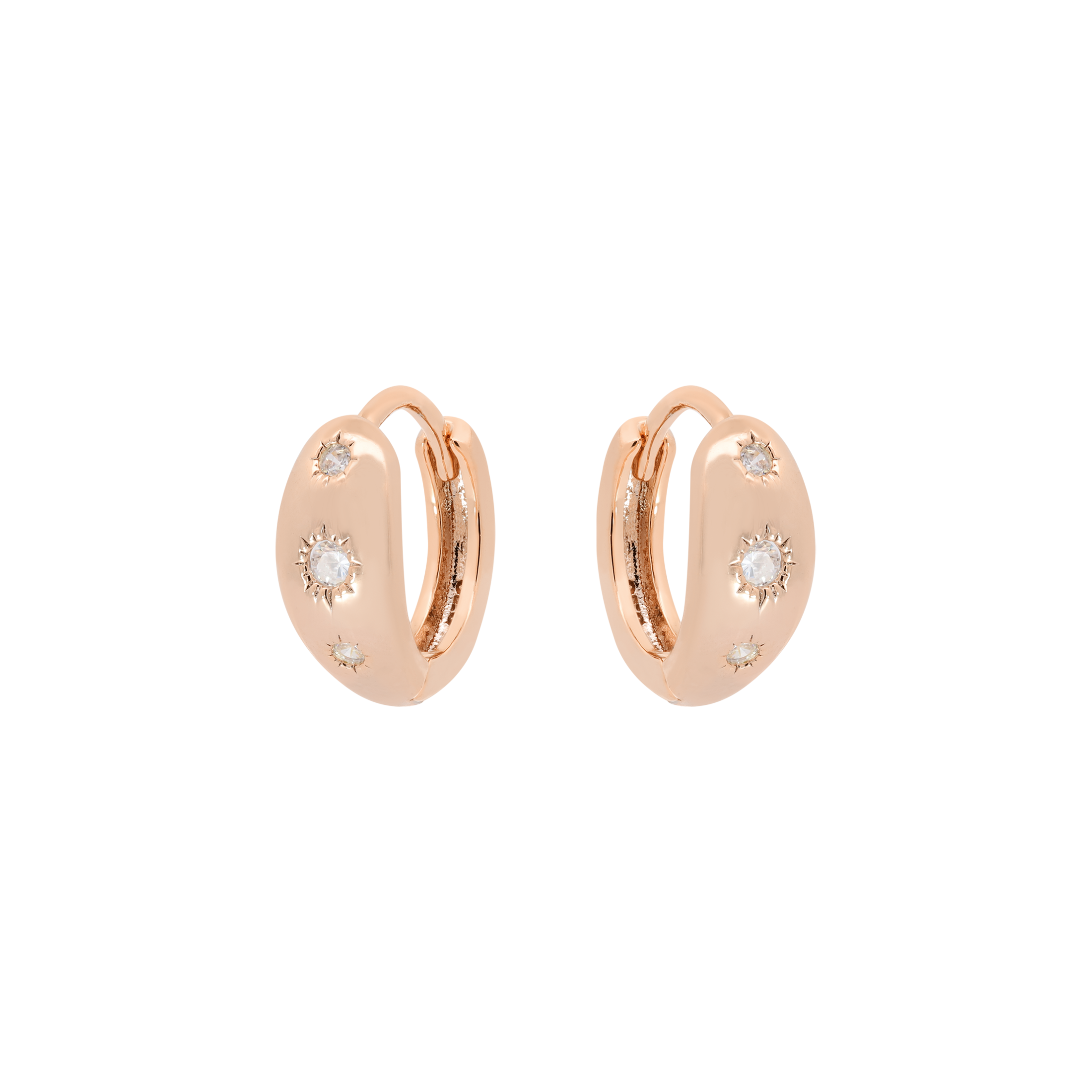 Stratus Star Gemstones Earring Huggie Hoops - Rose Gold