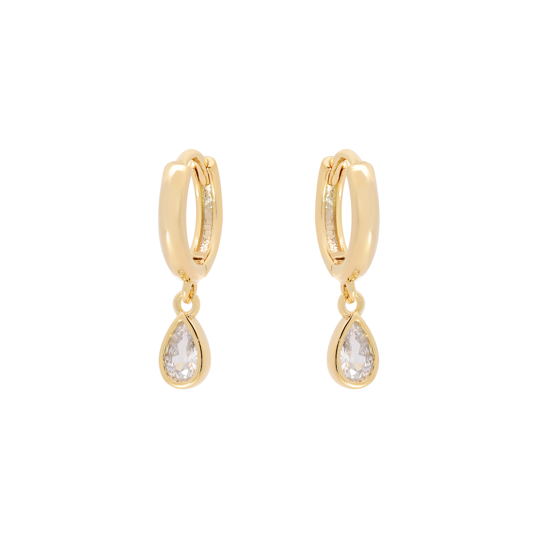 Teardrop Gemstone Pendant Earring Huggie Hoops - Gold