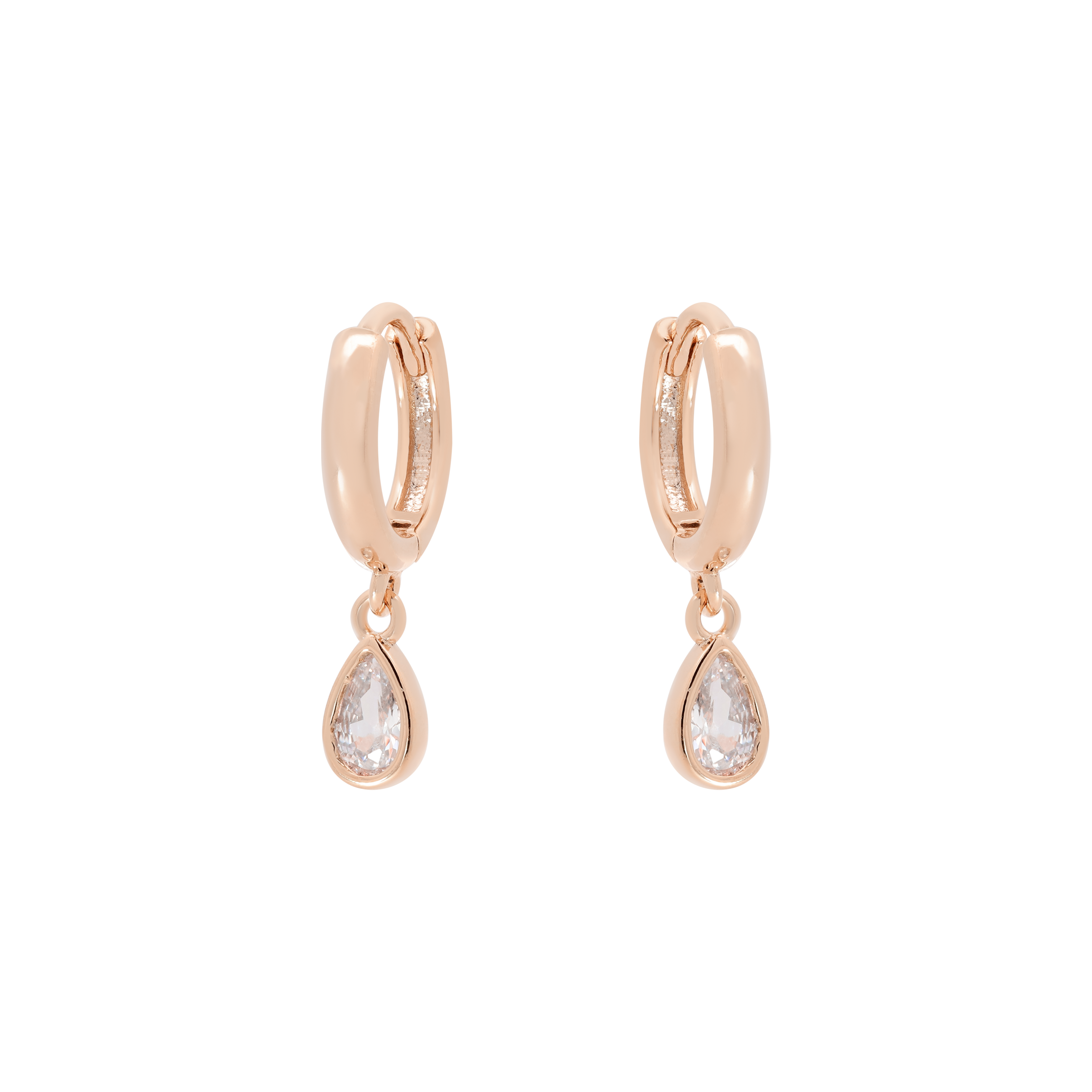 Teardrop Gemstone Pendant Earring Huggie Hoops - Rose Gold