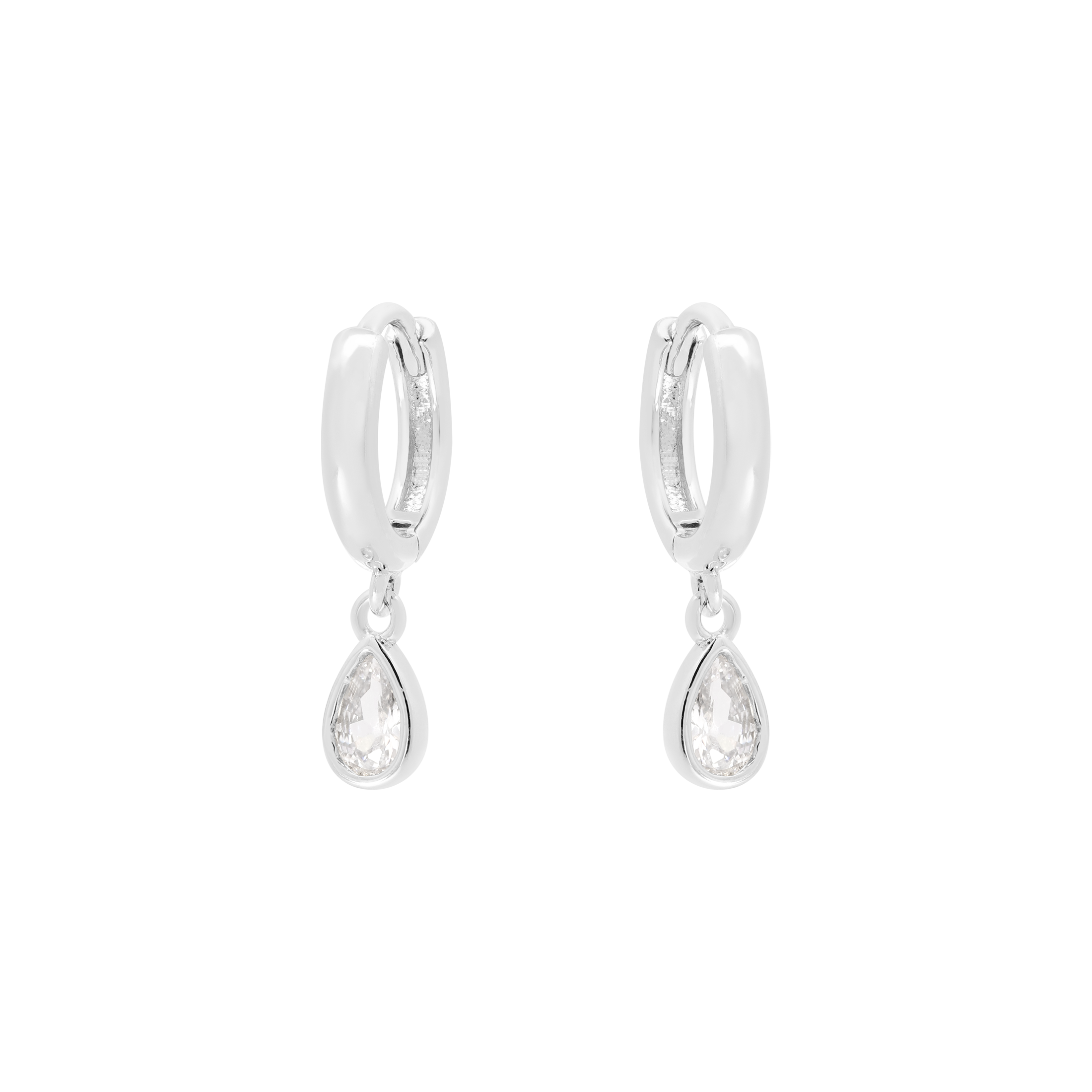 Teardrop Gemstone Pendant Earring Huggie Hoops - Sterling Silver