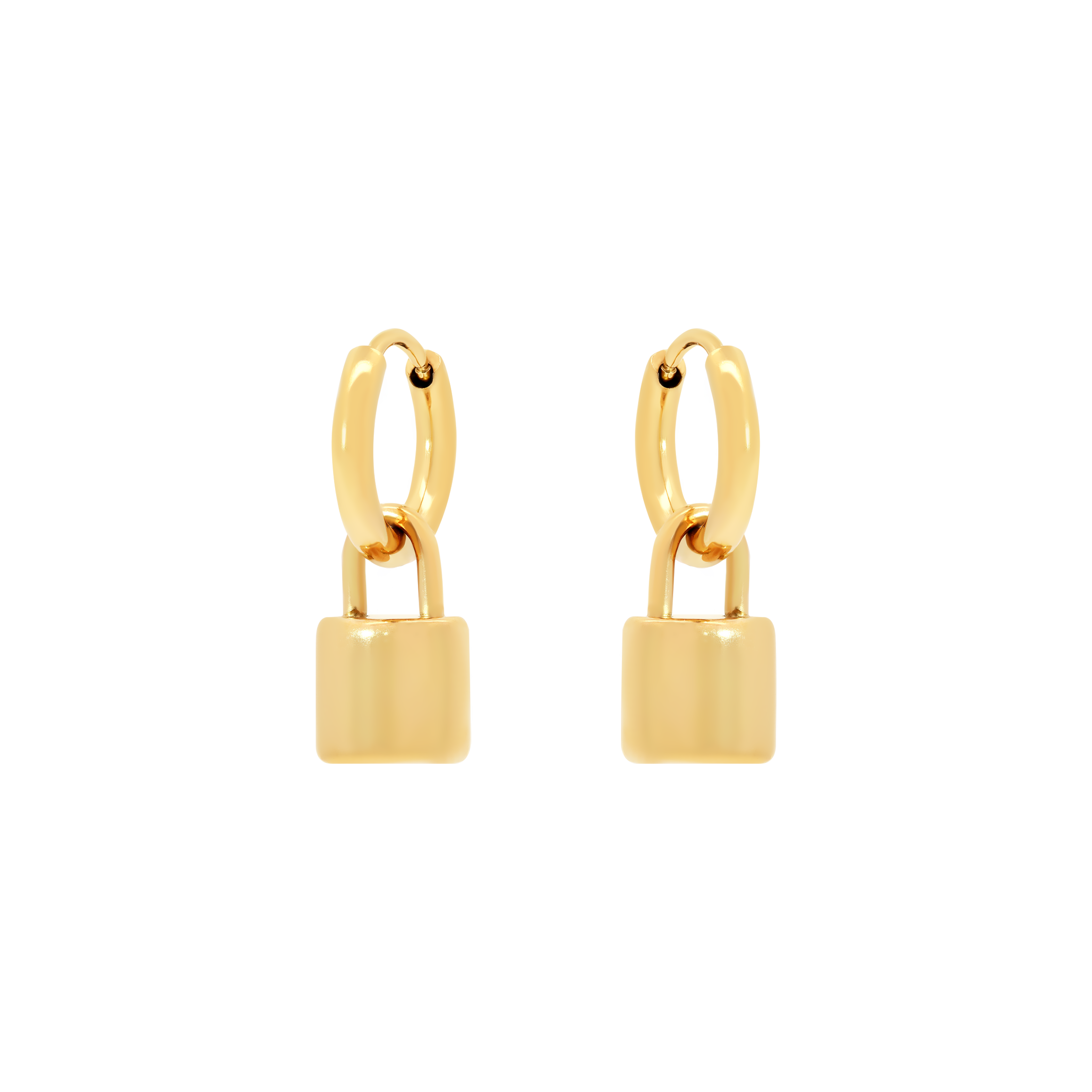 Vault Lock Pendant Huggie Earring Hoops - Gold