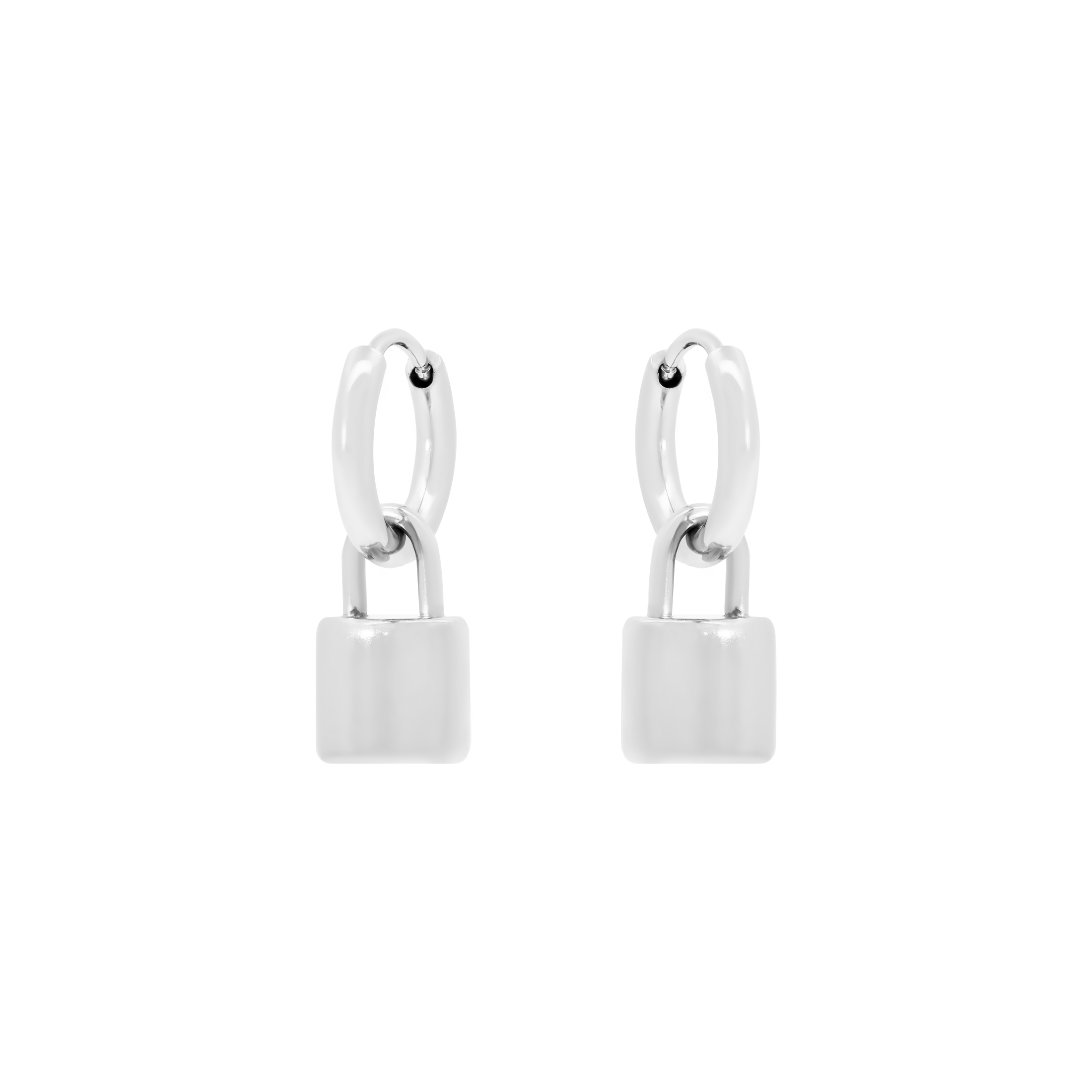 Vault Lock Pendant Huggie Earring Hoops - Silver