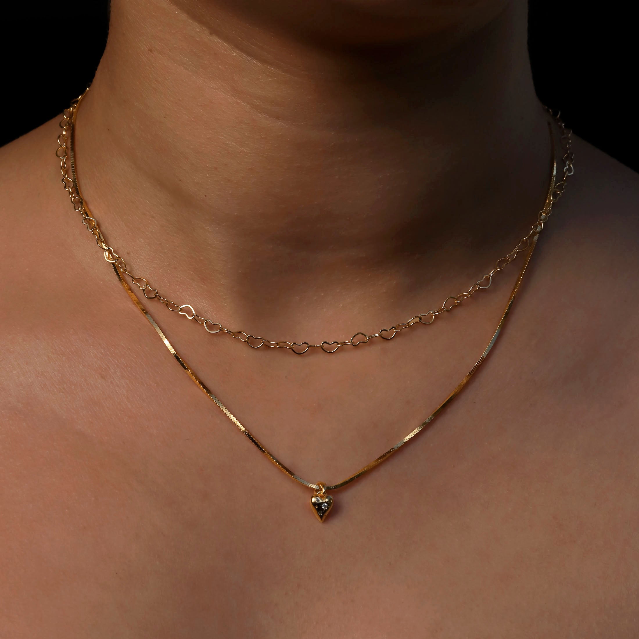Crushes Heart Chain Link Necklace On Model - Gold