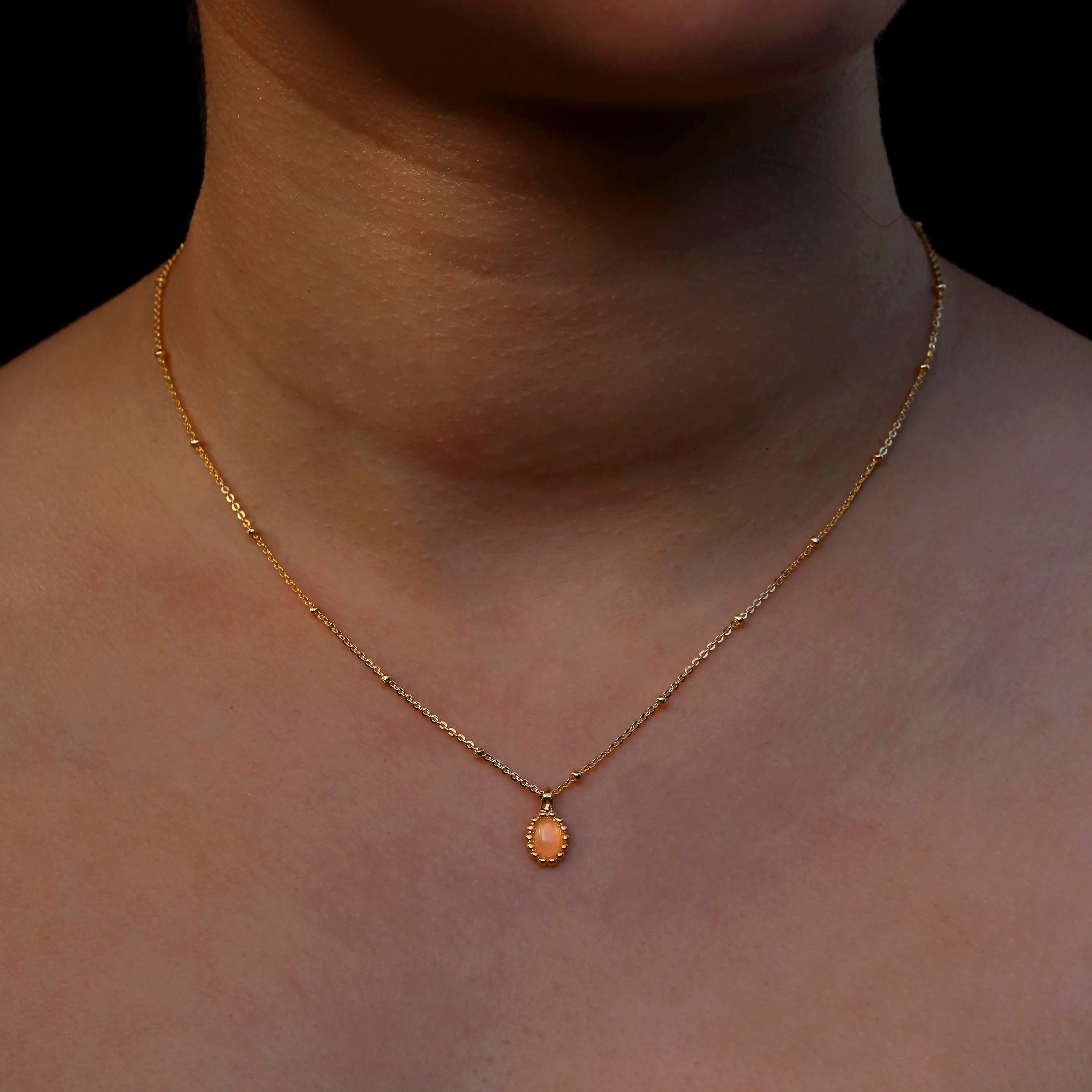 Afterglow Rose Quartz Pendant Necklace On Model - Gold