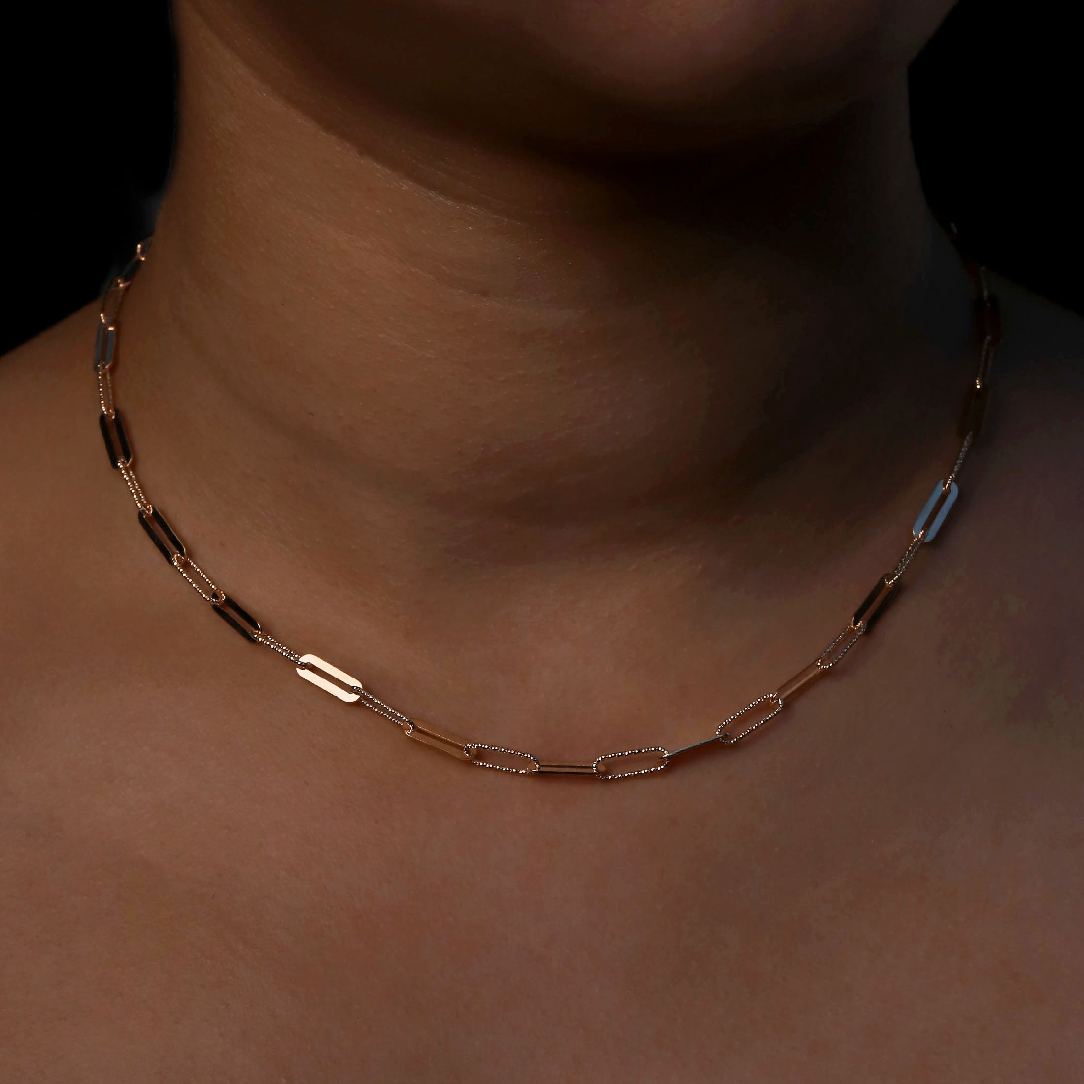 Chance Link Chain Necklace On Model  - Rose Gold
