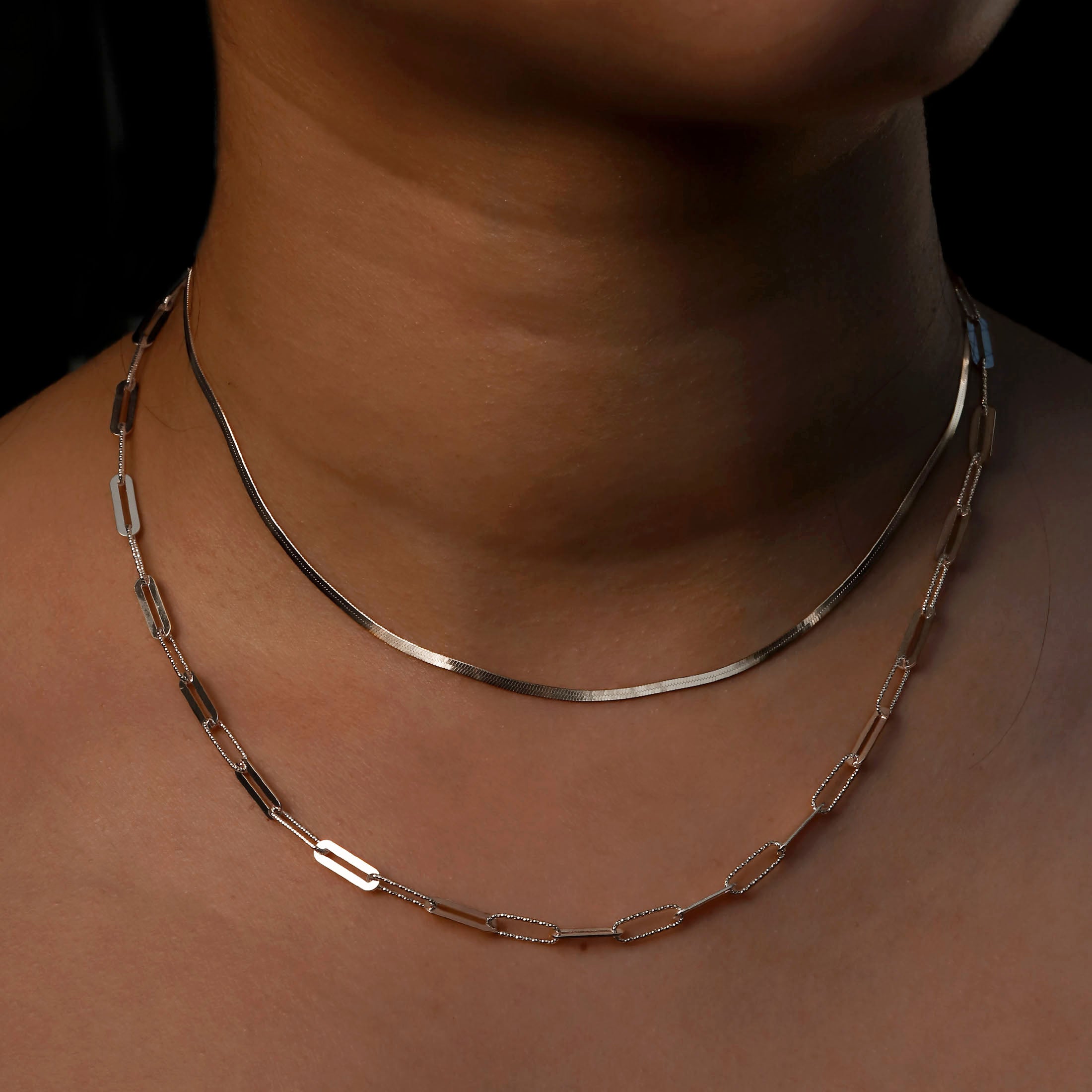 Chance Link Chain Necklace On Model 2 - Sterling Silver