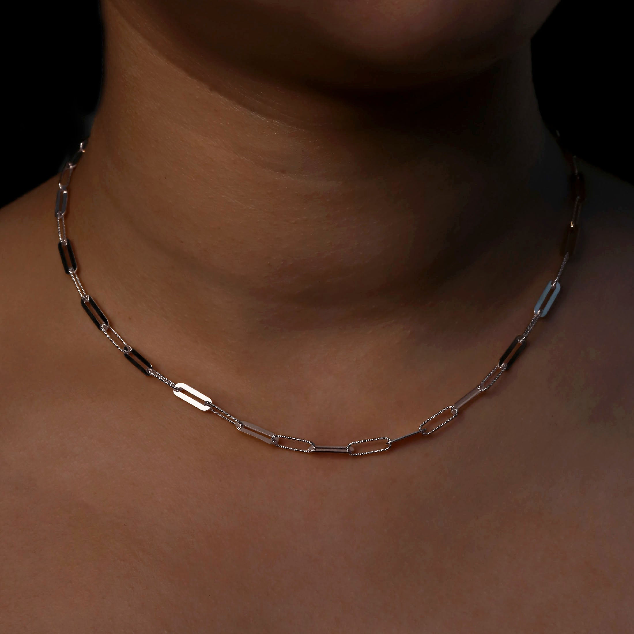 Chance Link Chain Necklace On Model - Sterling Silver