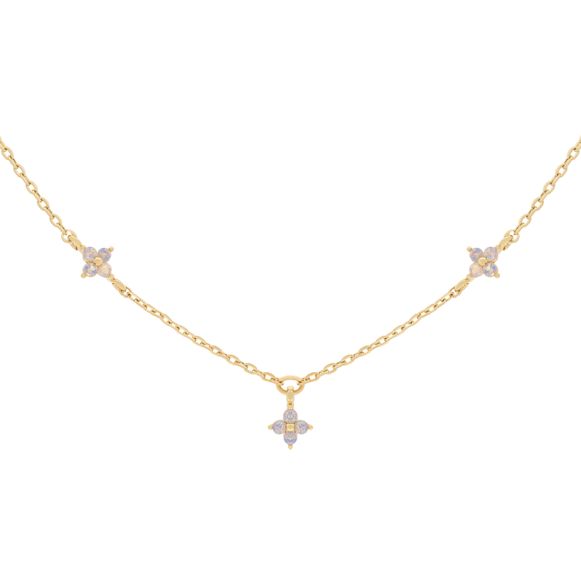 Clover Moonstone Flower Necklace - Gold