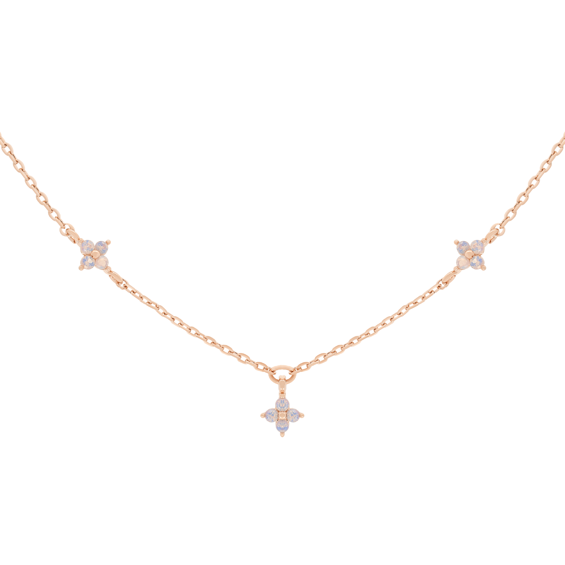 Clover Moonstone Flower Necklace - Rose Gold