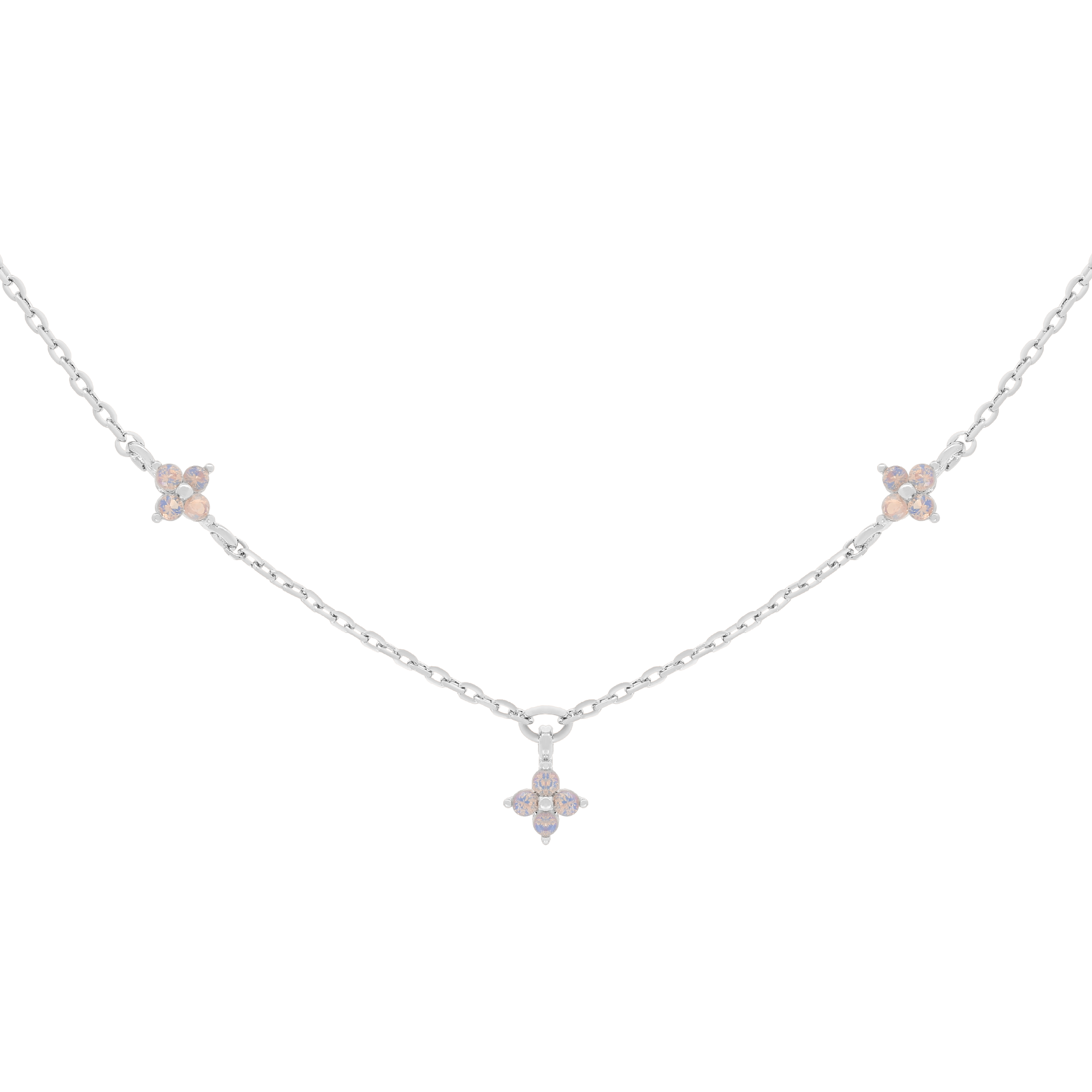 Clover Moonstone Flower Necklace - Silver