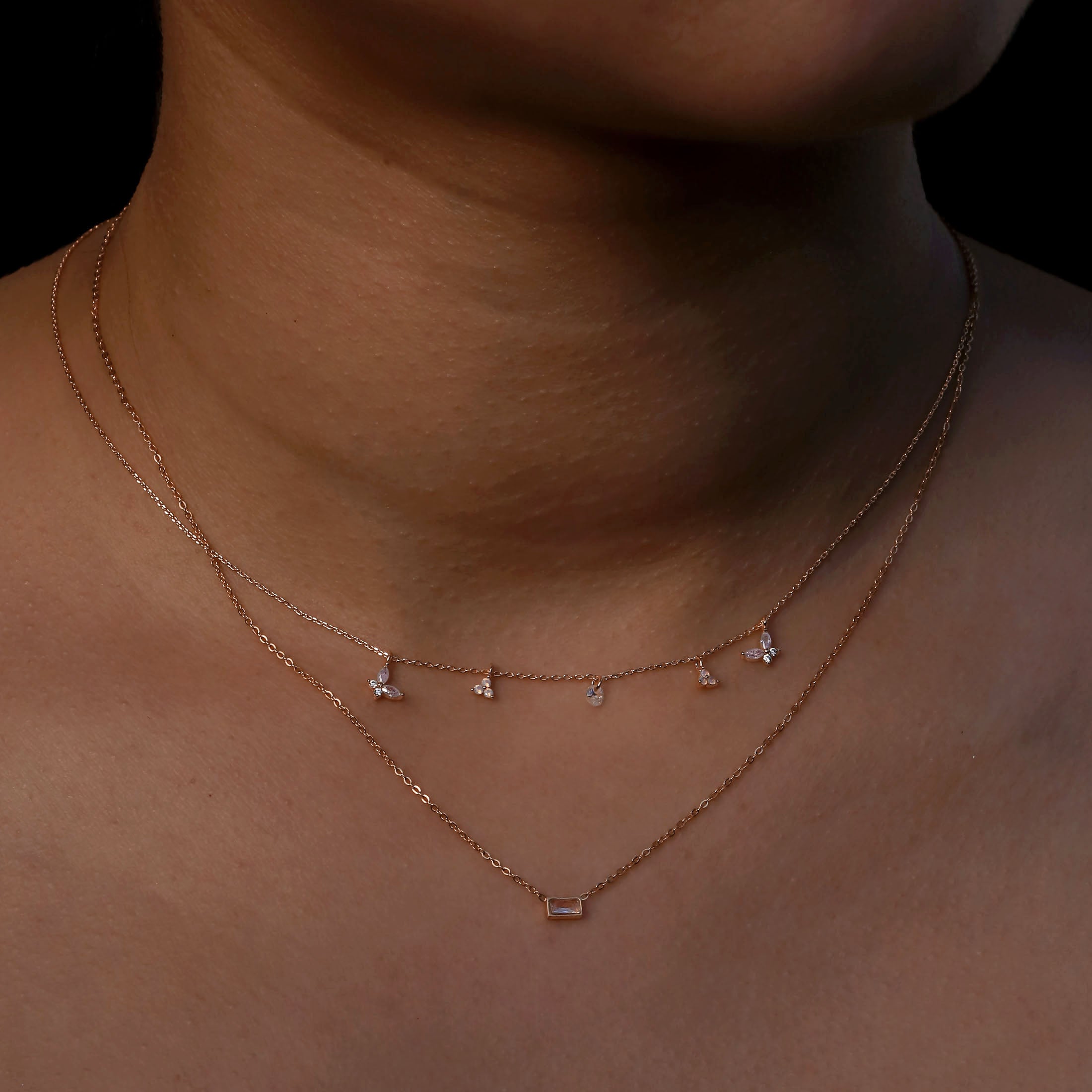Daydream Butterfly & Gemstone Necklace On Model - Rose Gold