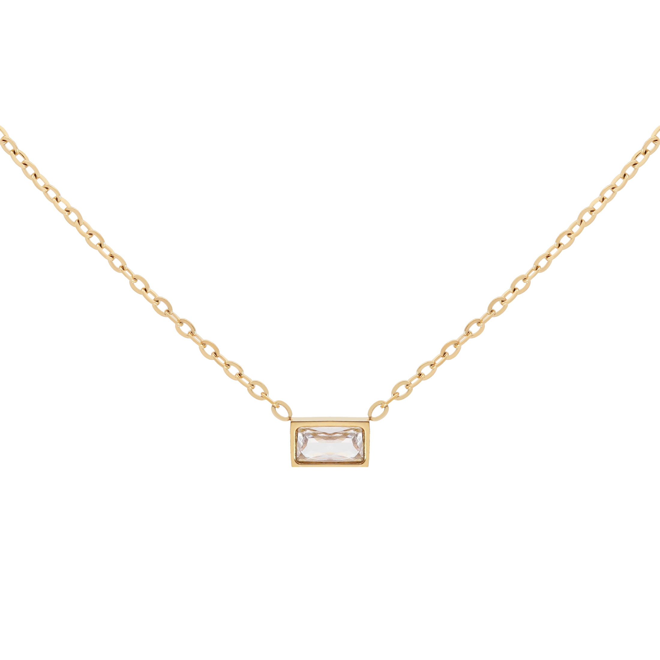 Deco Baguette Gemstone Necklace - Gold