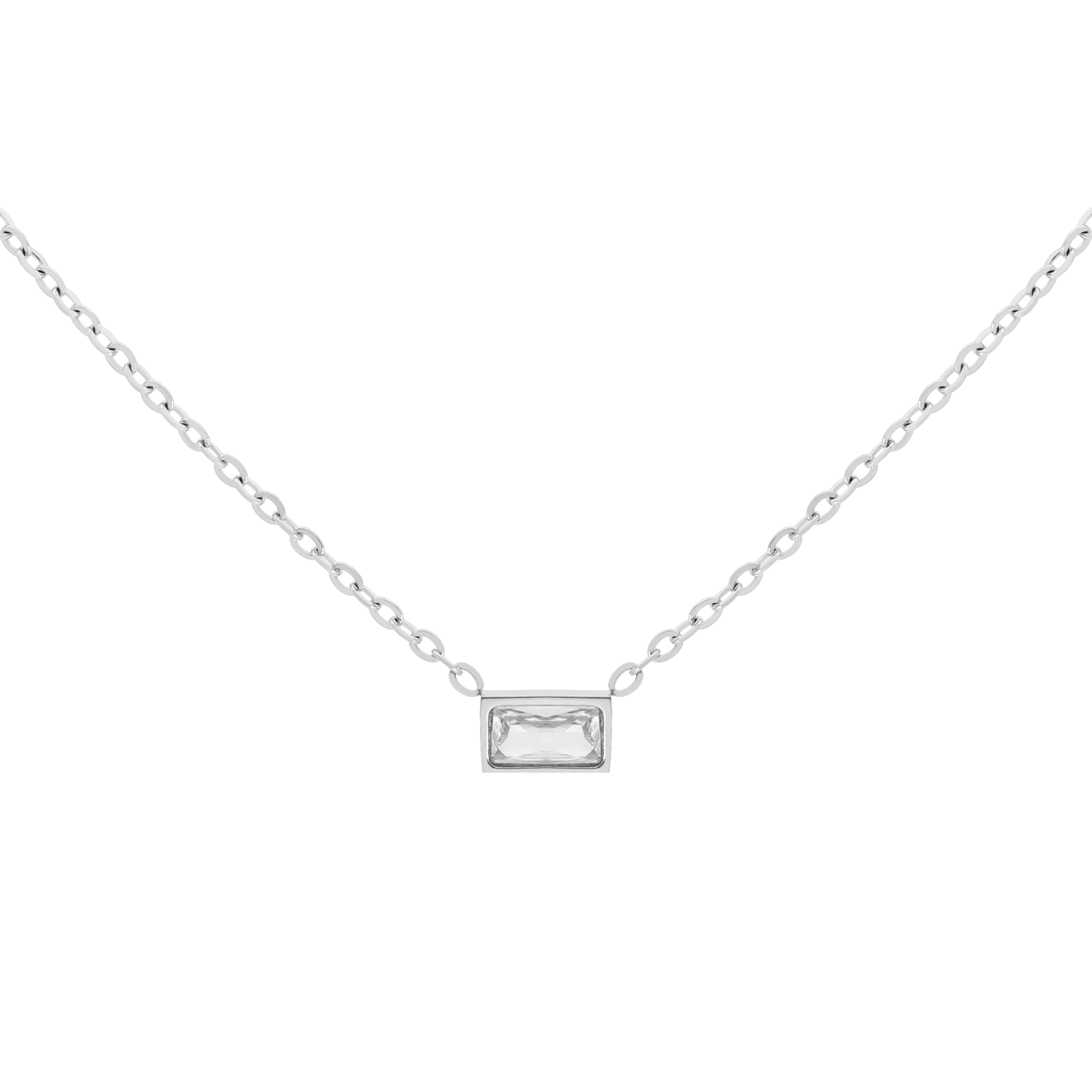 Deco Baguette Gemstone Necklace - Silver