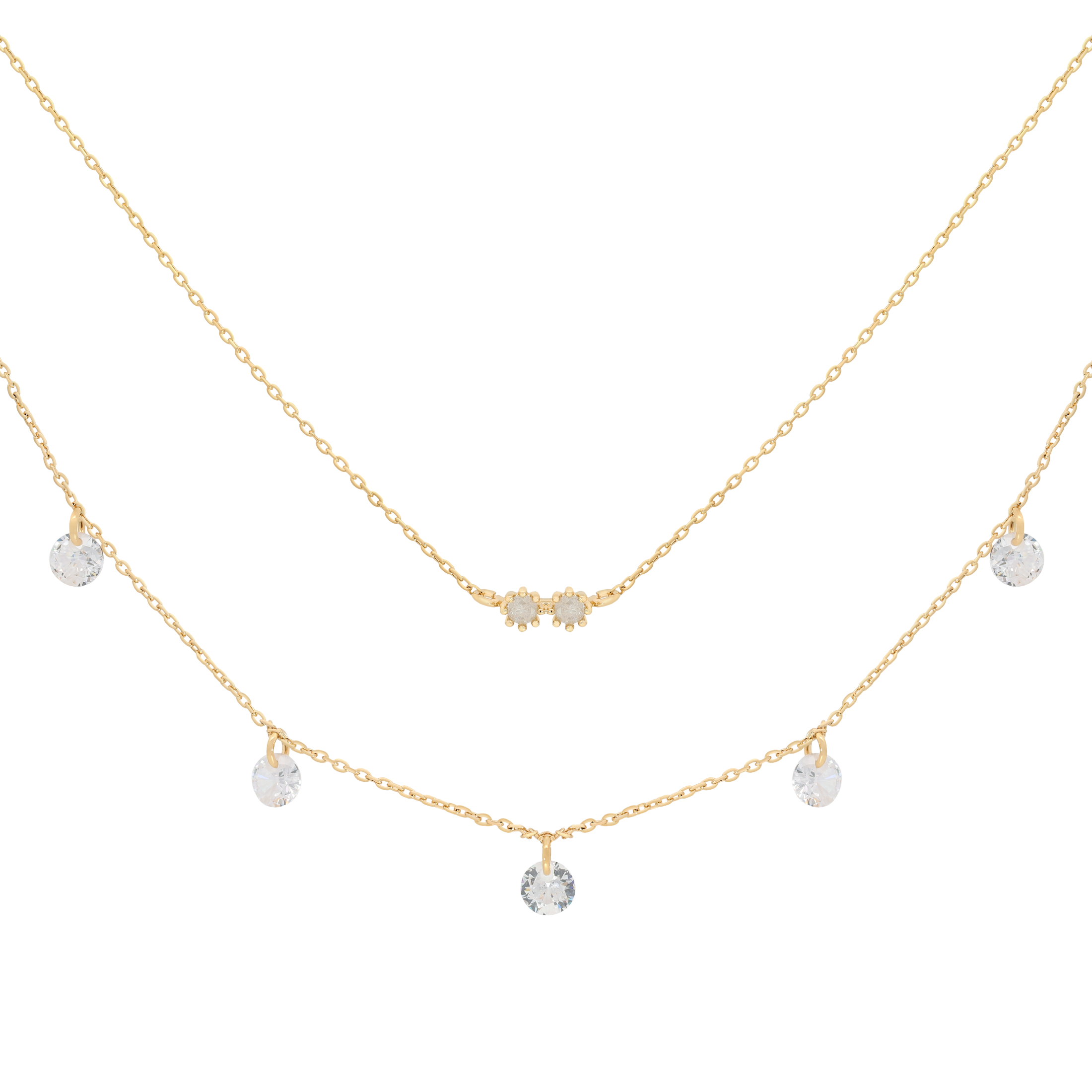 Double Exposure Layered Gemstone Chain Necklace - Gold