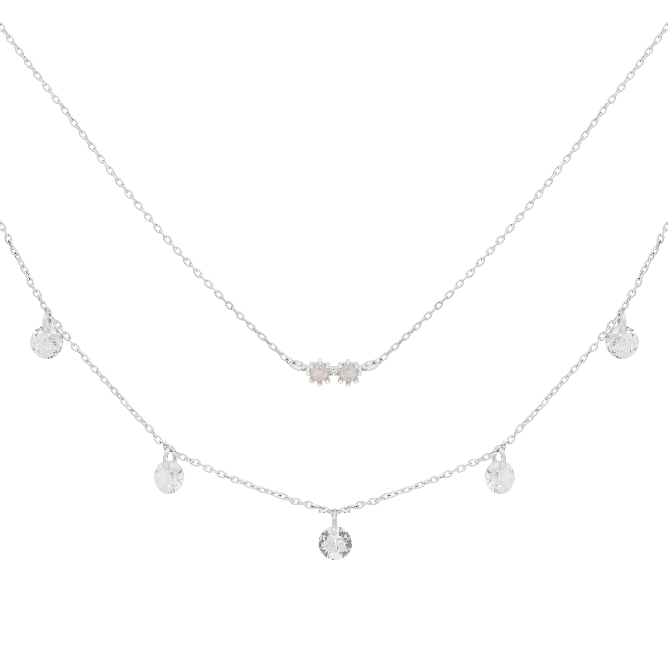 Double Exposure Layered Gemstone Chain Necklace - Silver