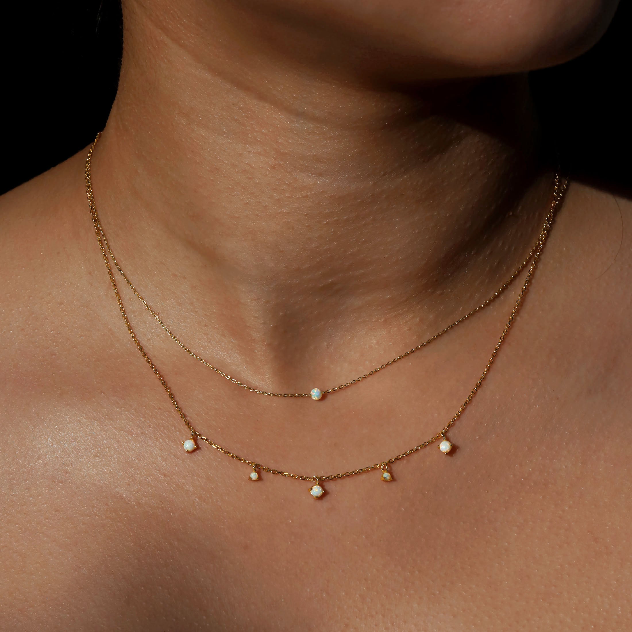 Elixir Opal Charm Necklace On Model - Gold