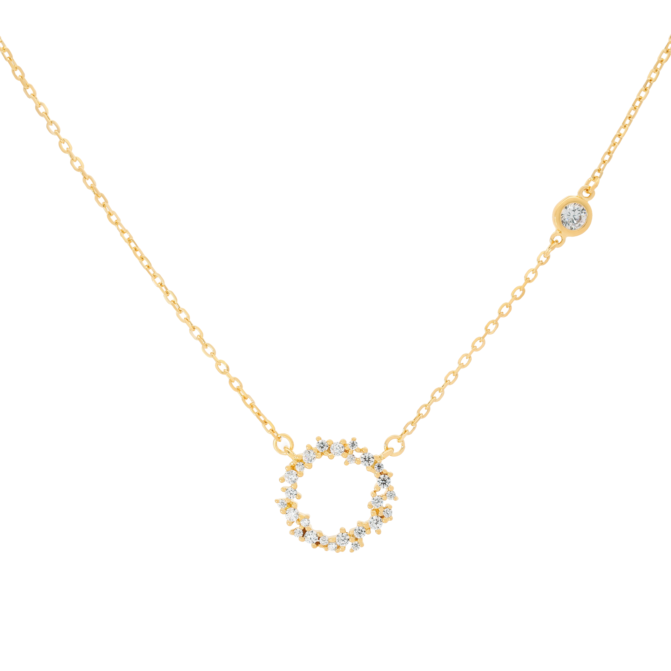 Eternity Halo Gemstone Necklace - Gold