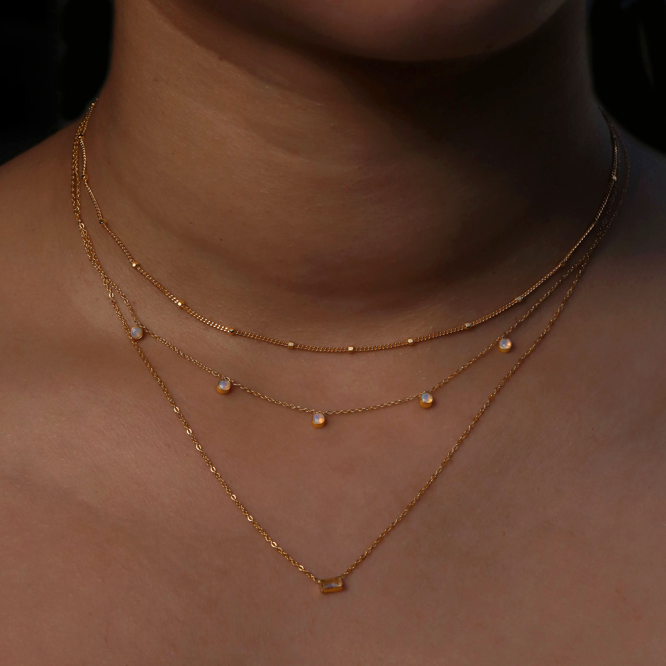 Euphoria Moonstone Pendant Necklace On Model - Gold