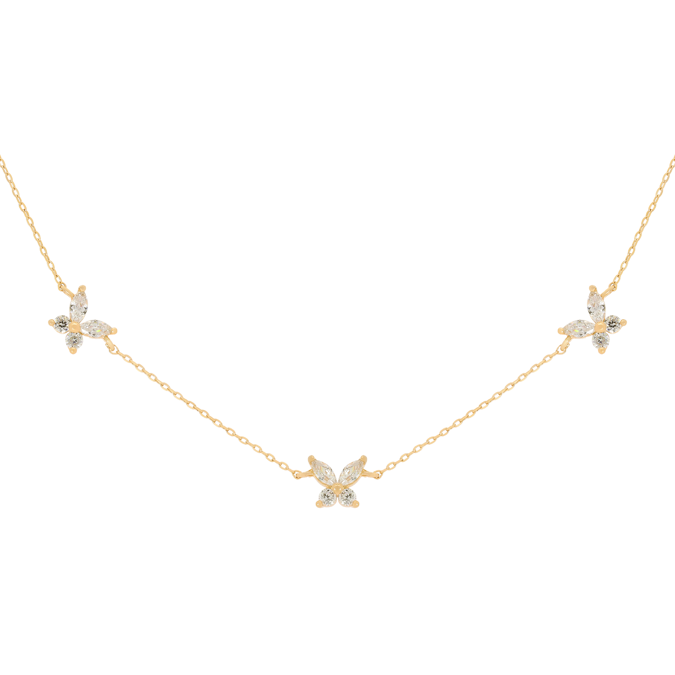 Flutter Butterfly Gemstone Charm Necklace - Gold