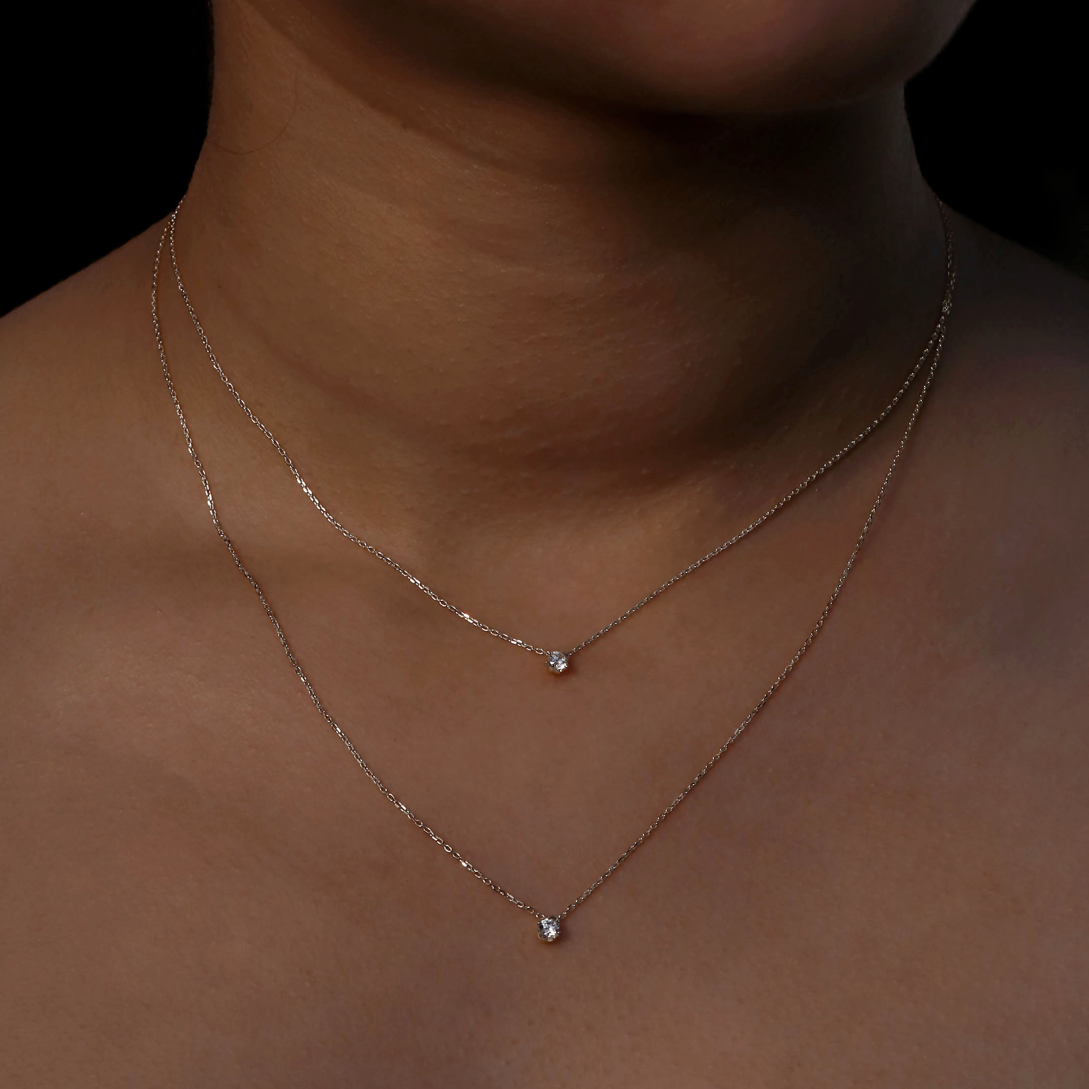Gemini Gemstone Double Chain Necklace On Model - Sterling Silver