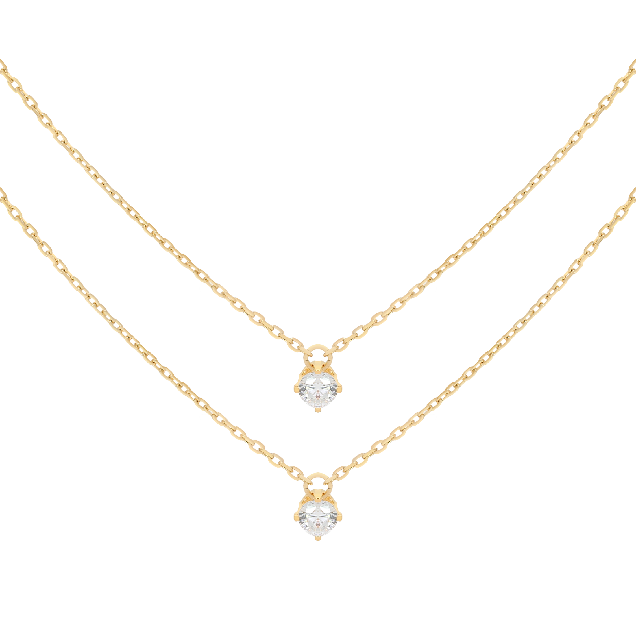 Gemini Gemstone Double Chain Necklace - Gold