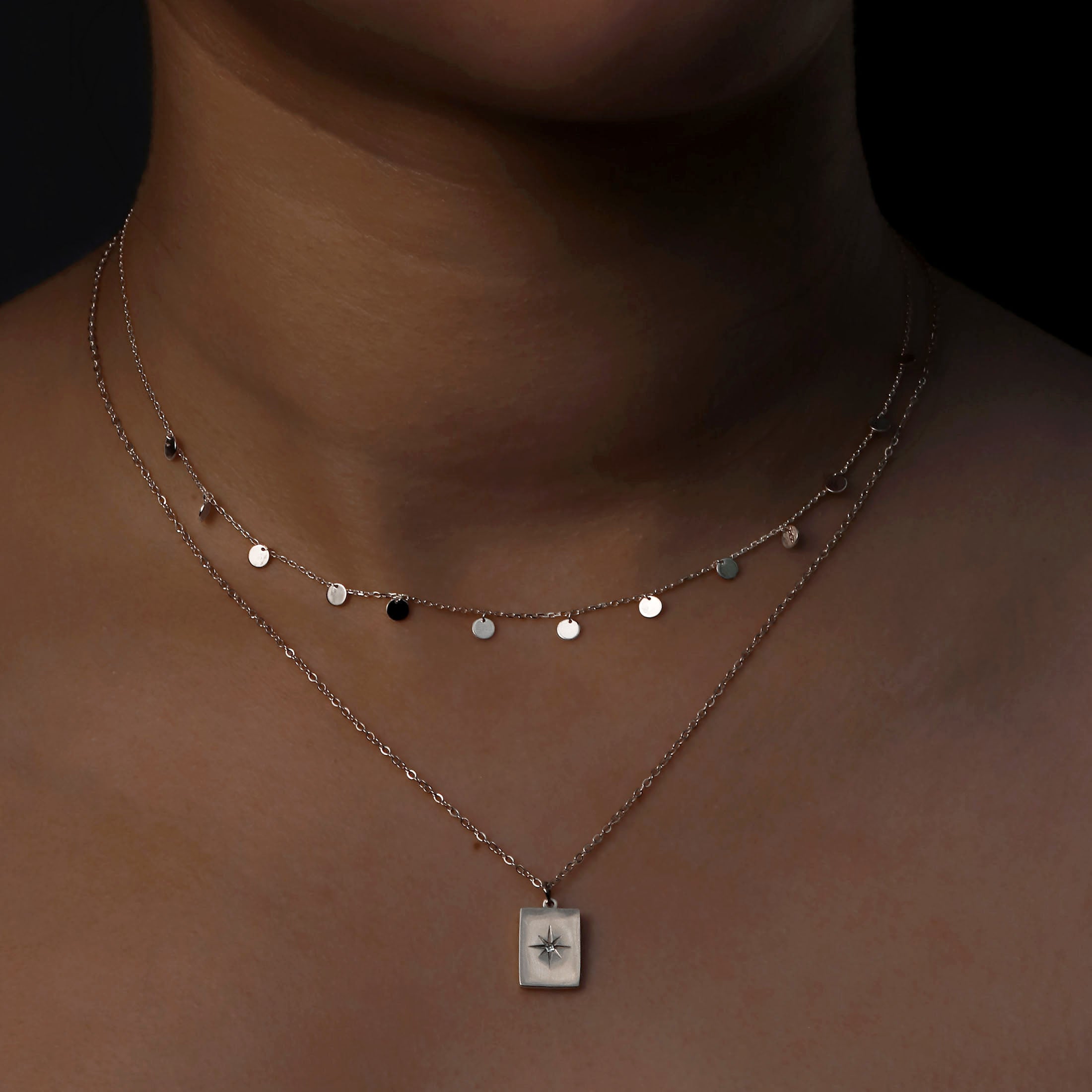 Juliet Pendant Charm Necklace On Model - Sterling Silver