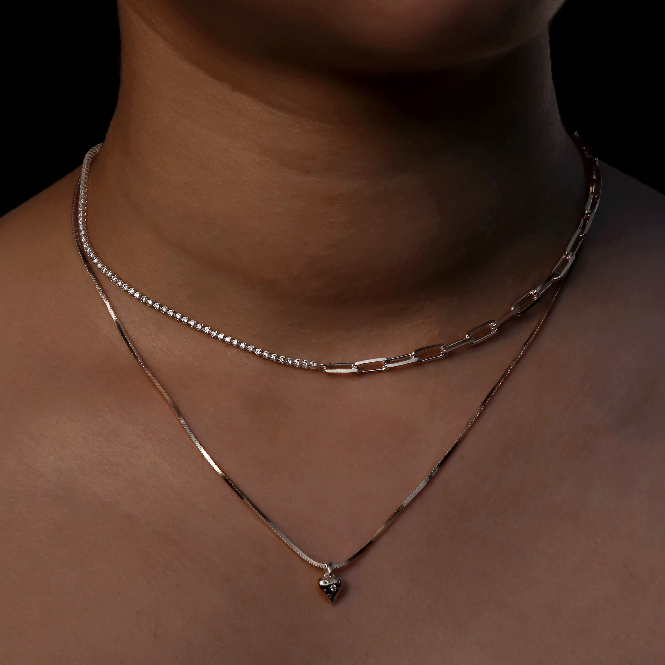 Kindred Gemstone & Link Chain Necklace On Model 2 - Sterling Silver