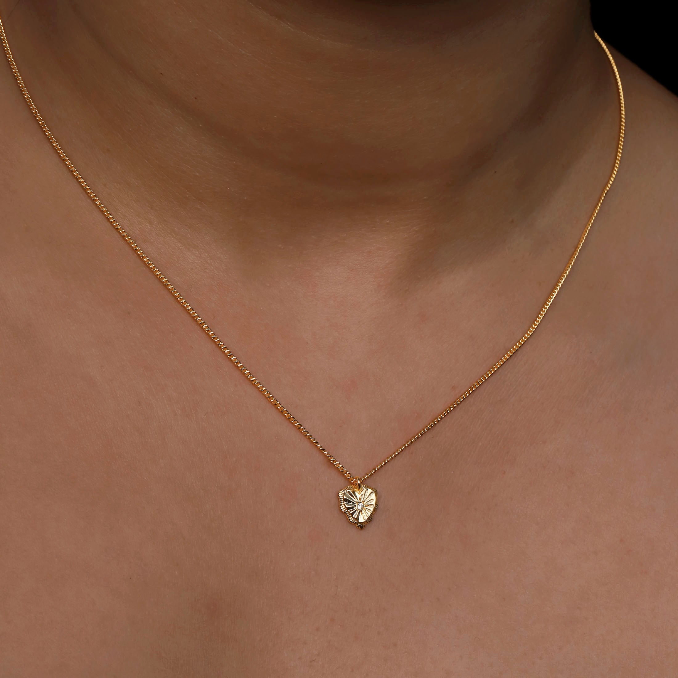 Pulse Heart Pendant Necklace On Model 2 - Gold