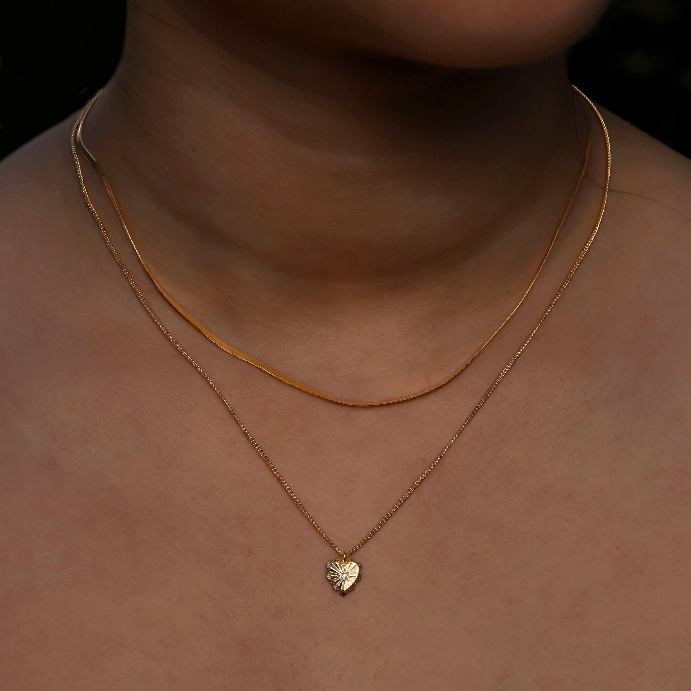Pulse Heart Pendant Necklace On Model - Gold