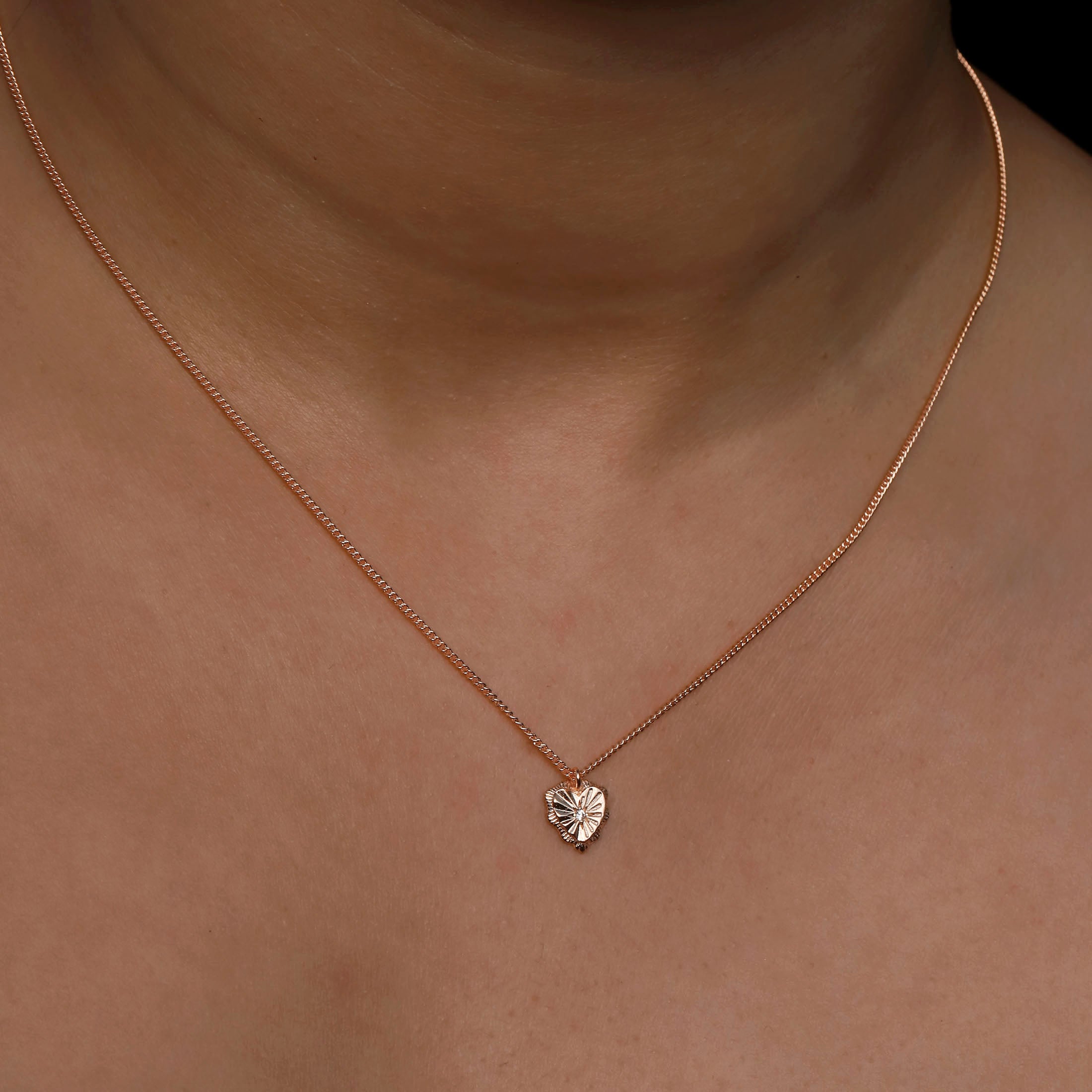 Pulse Heart Pendant Necklace On Model 2 - Rose Gold