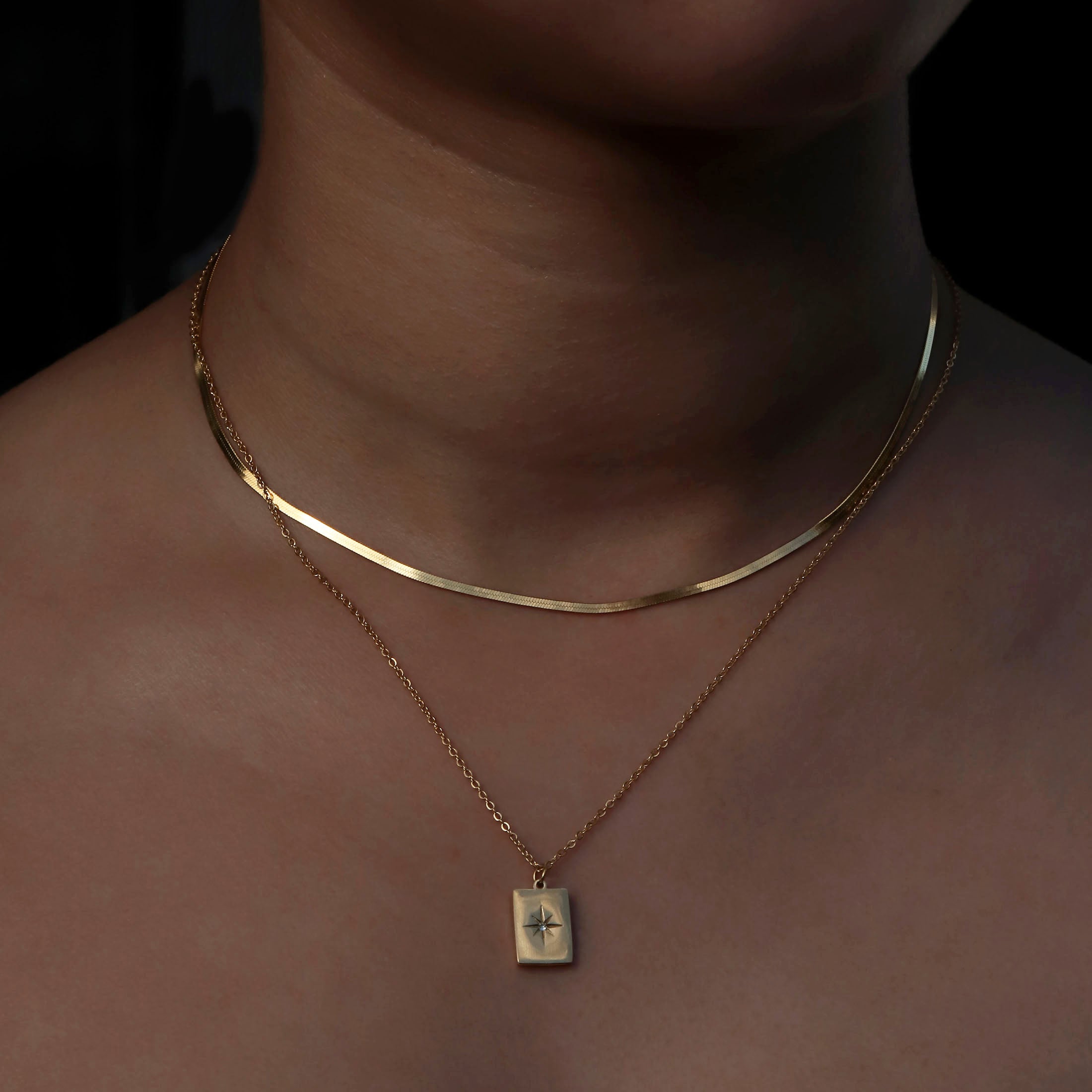Tarot Card Star Pendant Necklace On Model 2 - Gold