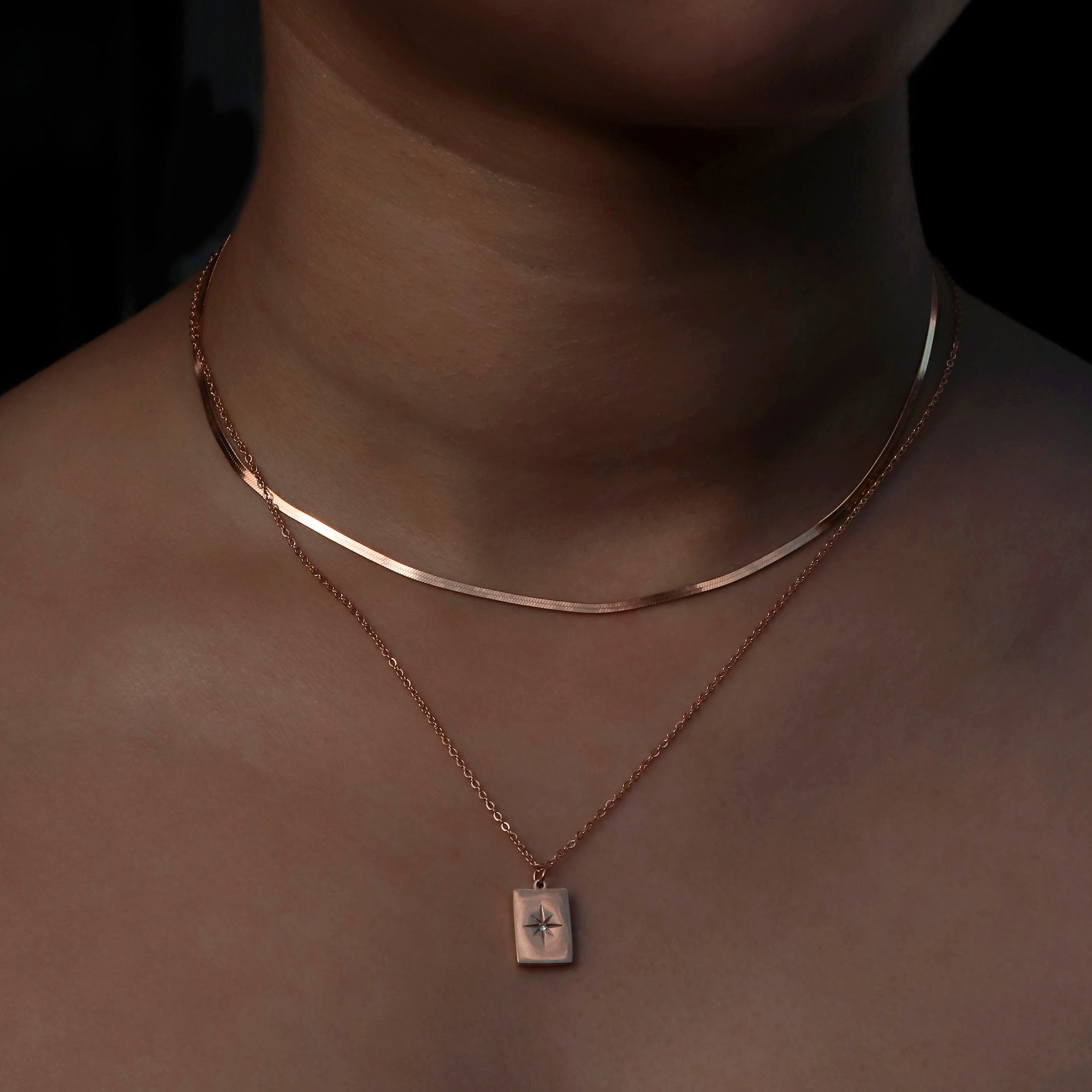 Tarot Card Star Pendant Necklace On Model 2 - Rose Gold