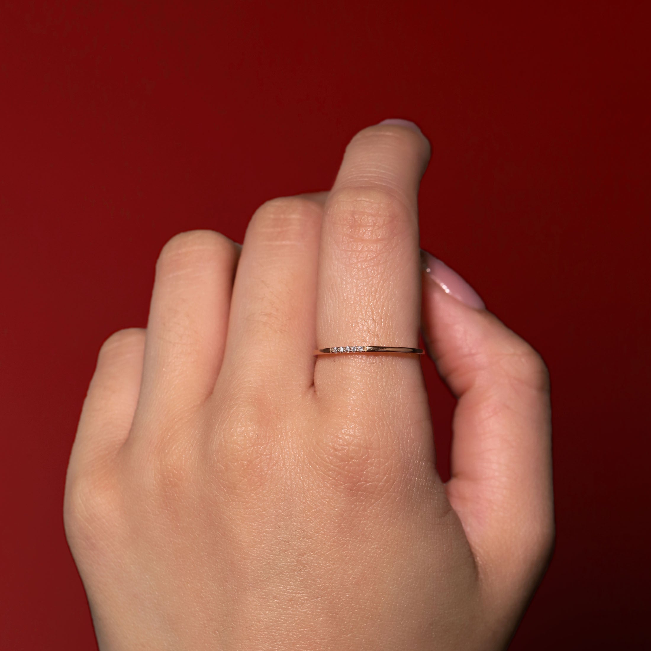 Absolute Gemstone Array Fine Ring On Model - Rose Gold
