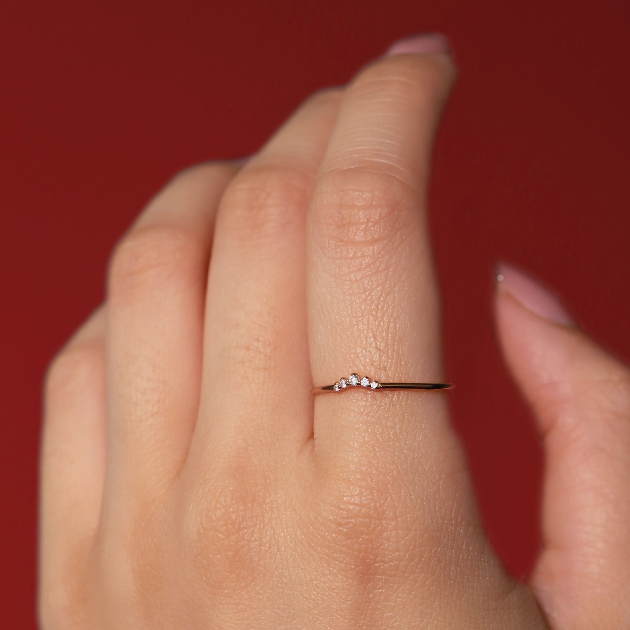 Arc Gemstone Fine Ring On Model - Rose Gold