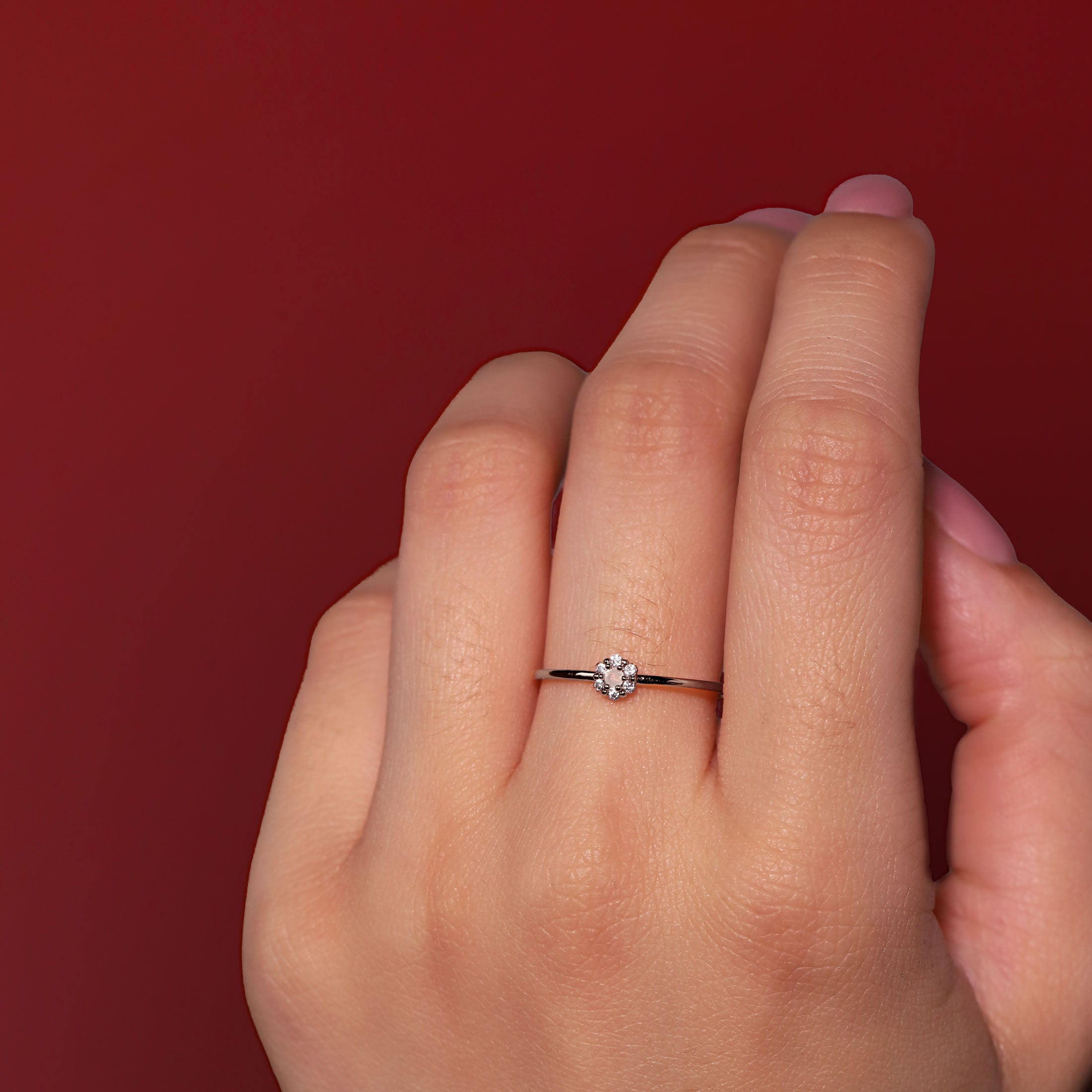 Calypso Moonstone and Gemstone Surround Ring On Model - Sterling Silver