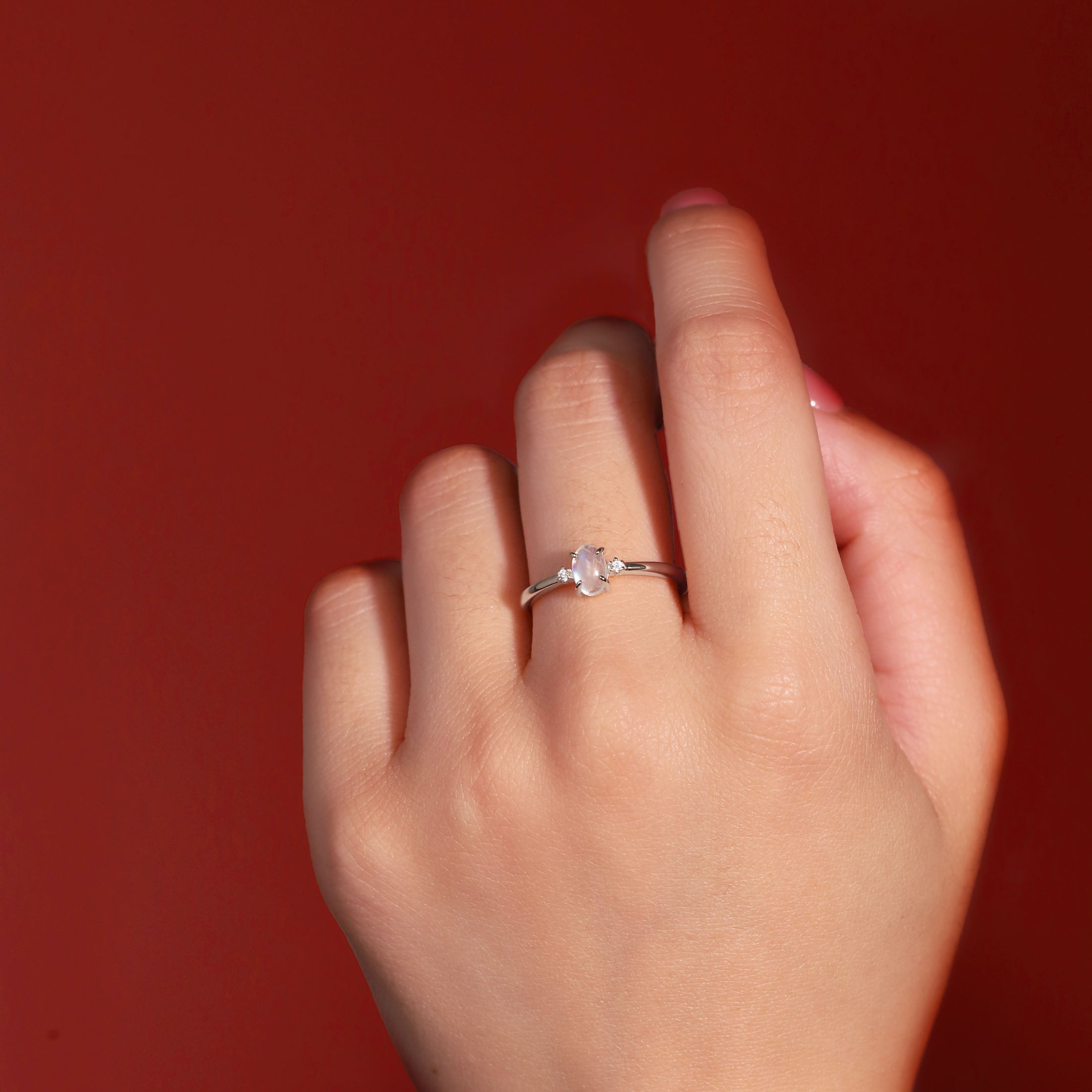 Euphoria Oval Moonstone & Gemstone Ring On Model - Sterling Silver