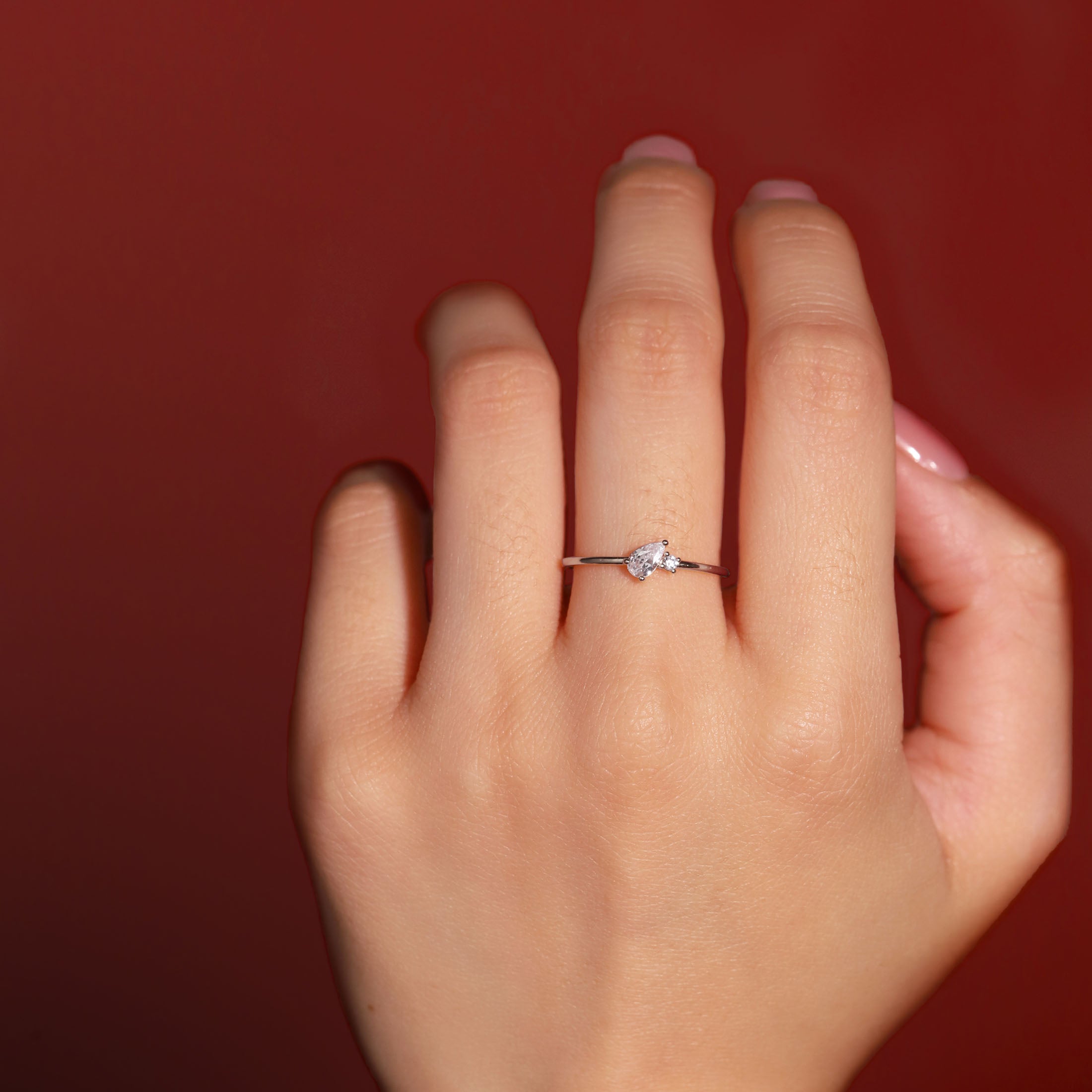 Kindred Teardrop Gemstone Ring On Model - Sterling Silver