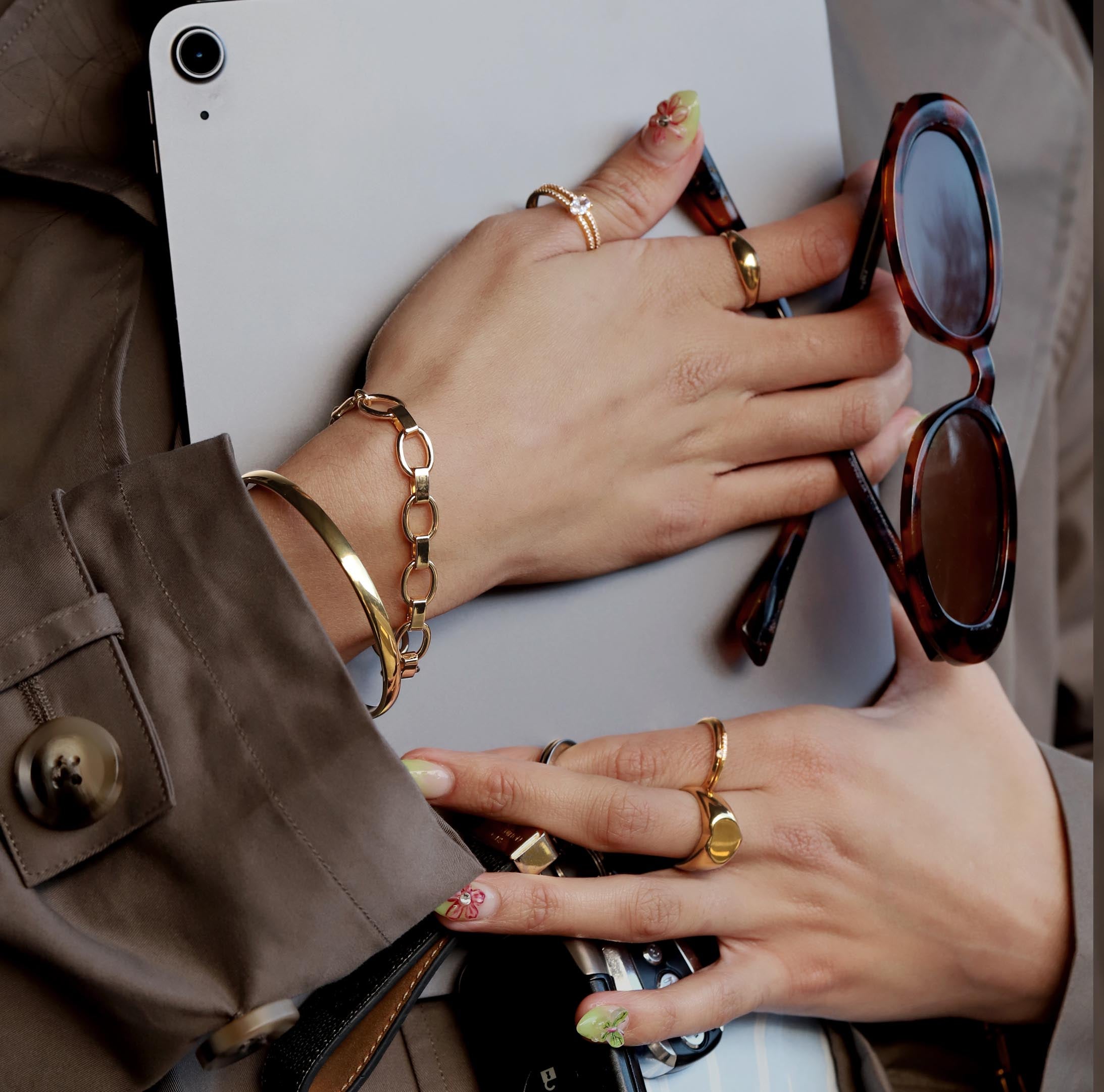 Love Club Heart Signet Engravable Ring On Model - Gold
